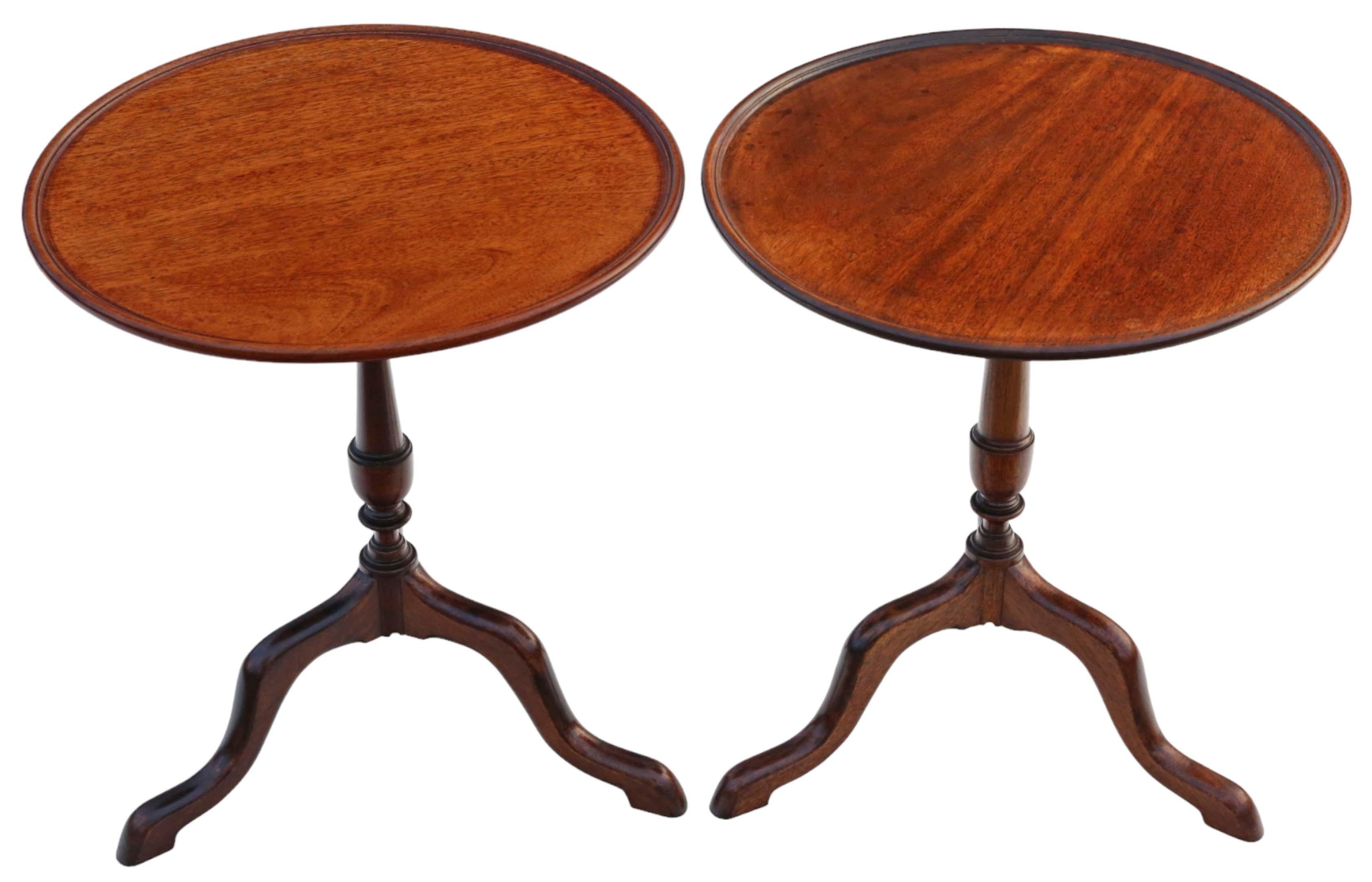 Pair of fine-quality 19th Century wine or side tables crafted from mahogany.

These tables are solid with no loose joints, presenting themselves as charming and very rare decorative finds.

There is no evidence of woodworm, and their aesthetic would
