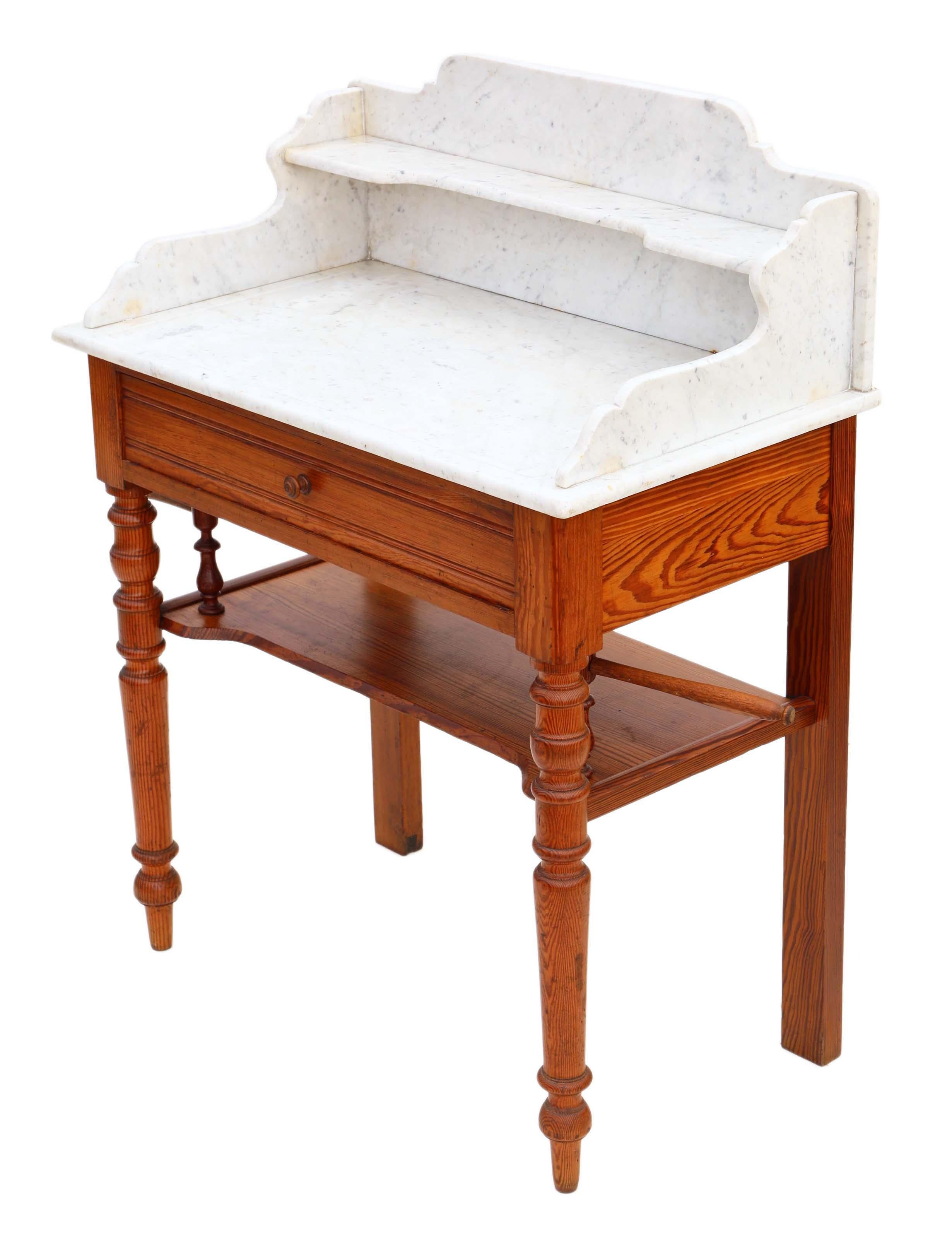 Early 20th Century Antique Fine Quality Pitch Pine and Marble Wash Stand C1900 Compact Proportions