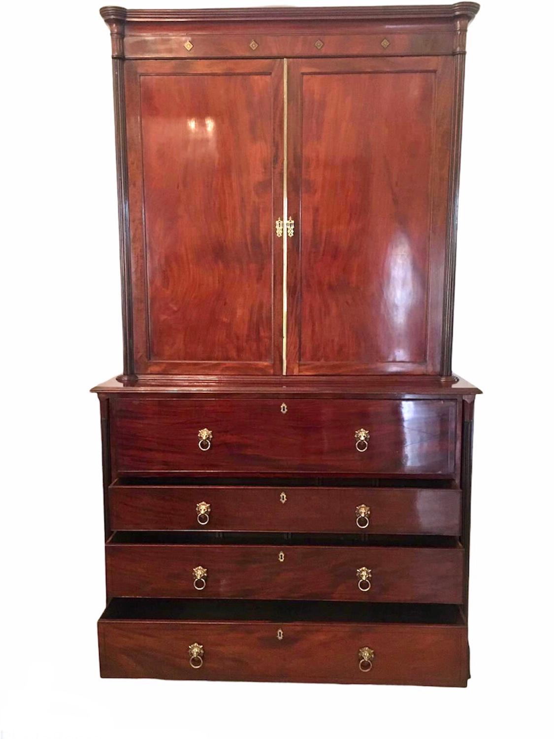 English Antique Fine Quality Regency Mahogany Secretaire Bookcase