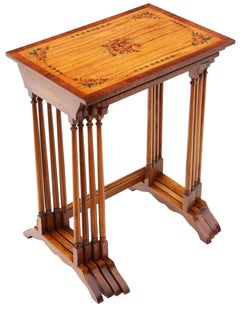 Antique fine quality retro vintage decorated satinwood nest of 4 Tables C1960