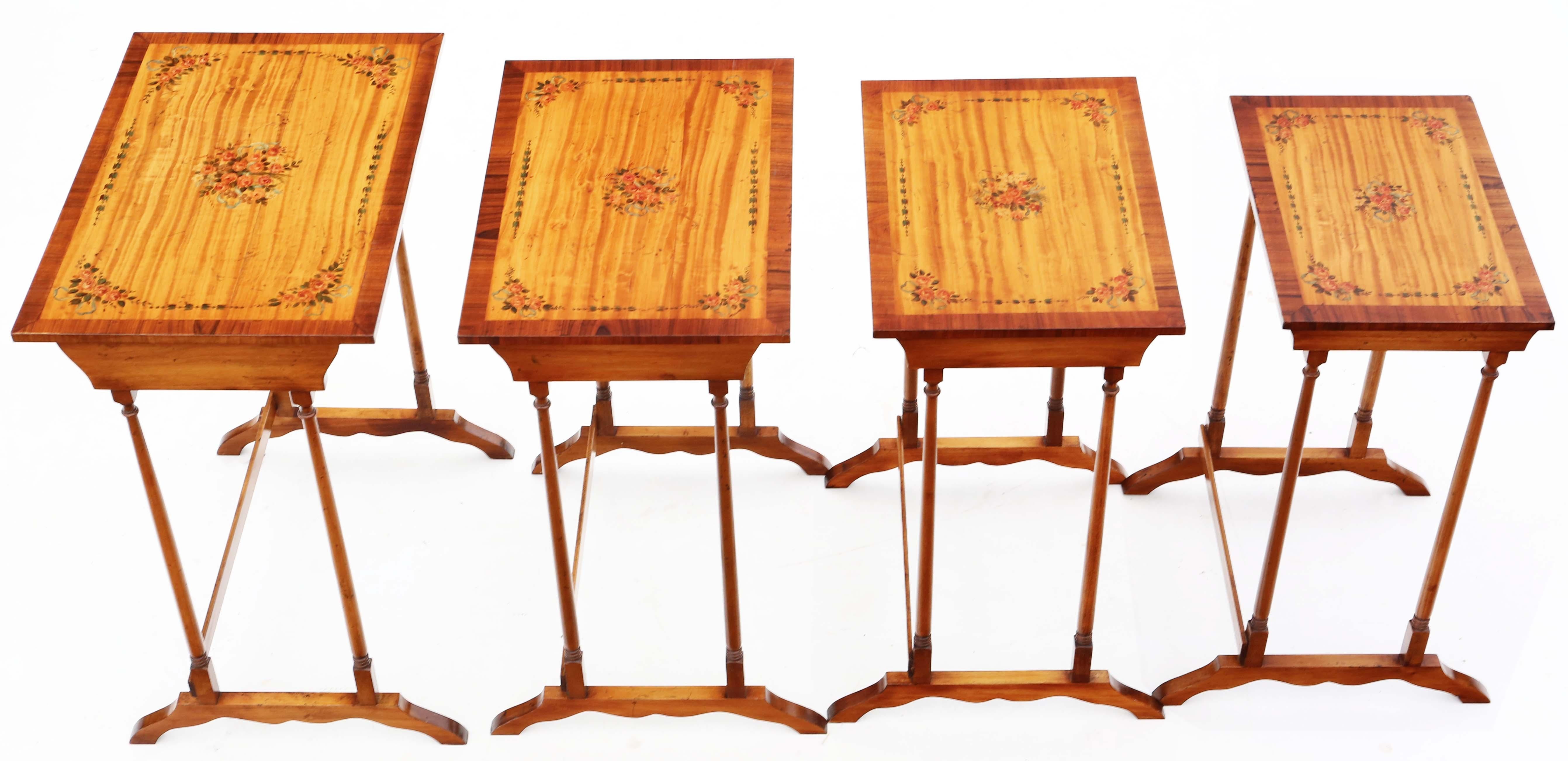 Mid-20th Century Antique fine quality retro vintage decorated satinwood nest of 4 Tables C1960 For Sale