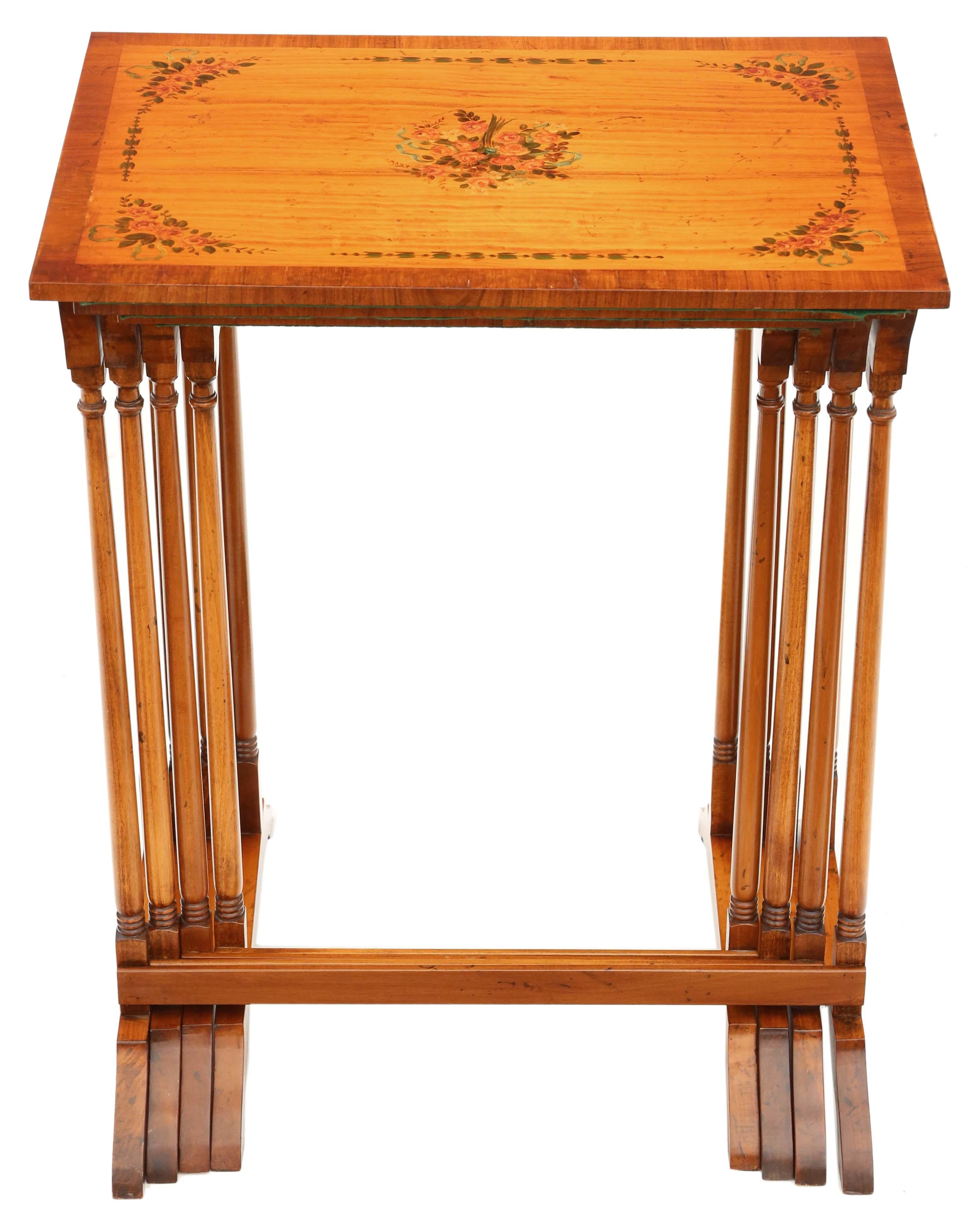 Mid-20th Century Antique fine quality retro vintage decorated satinwood nest of 4 Tables C1960 For Sale