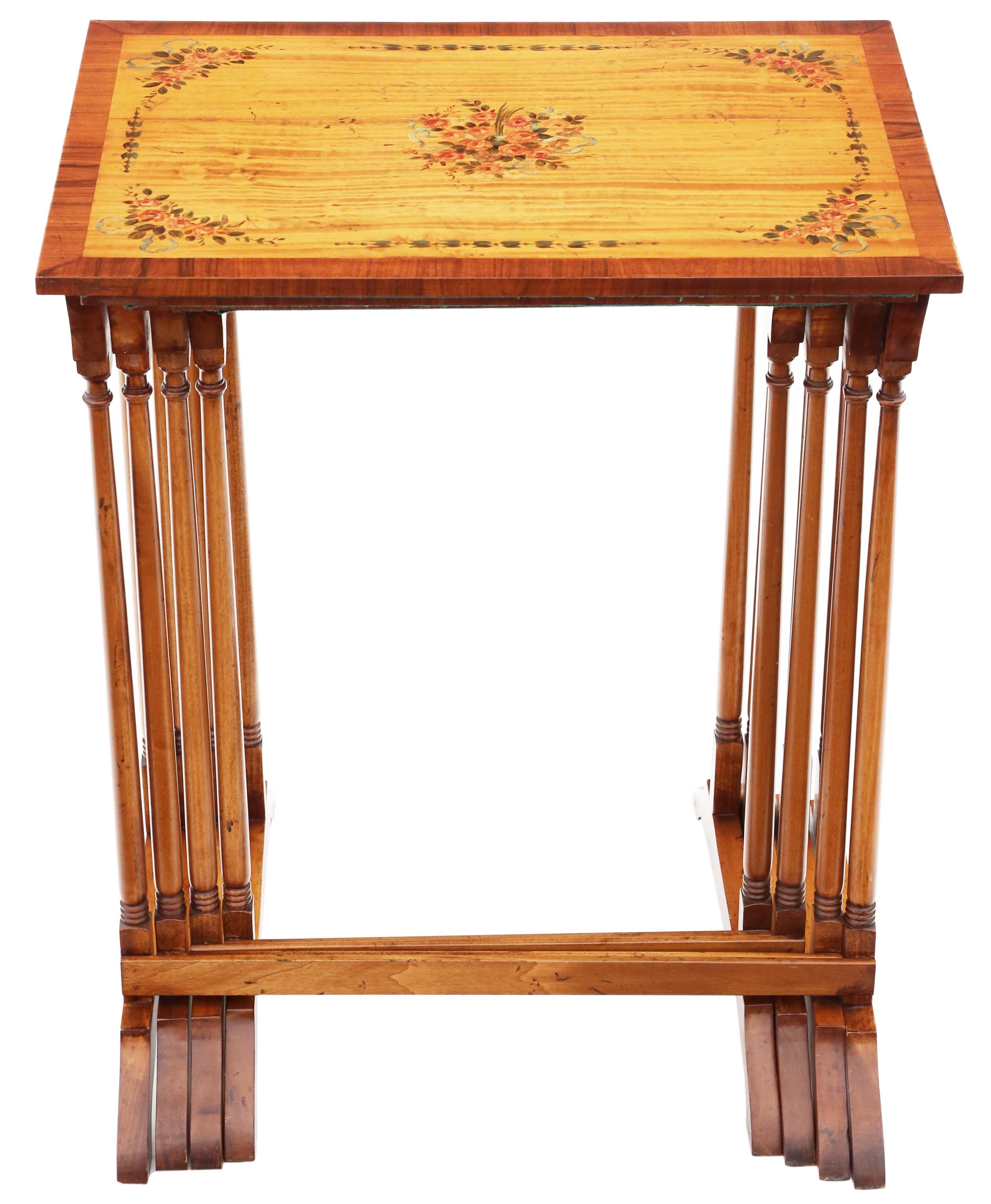 Wood Antique fine quality retro vintage decorated satinwood nest of 4 Tables C1960 For Sale