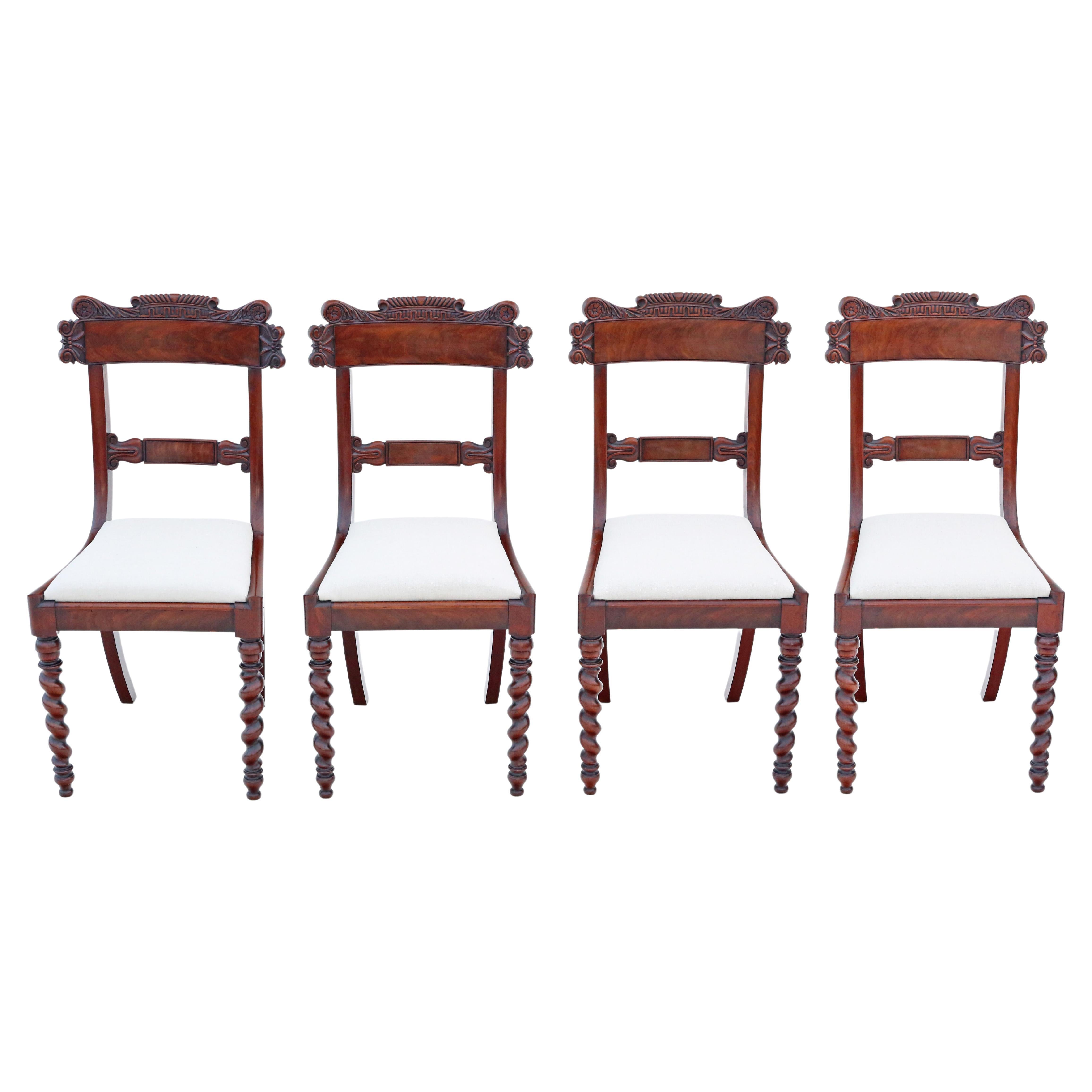 Antique fine quality set of 4 Regency / William IV mahogany dining chairs C1830 For Sale