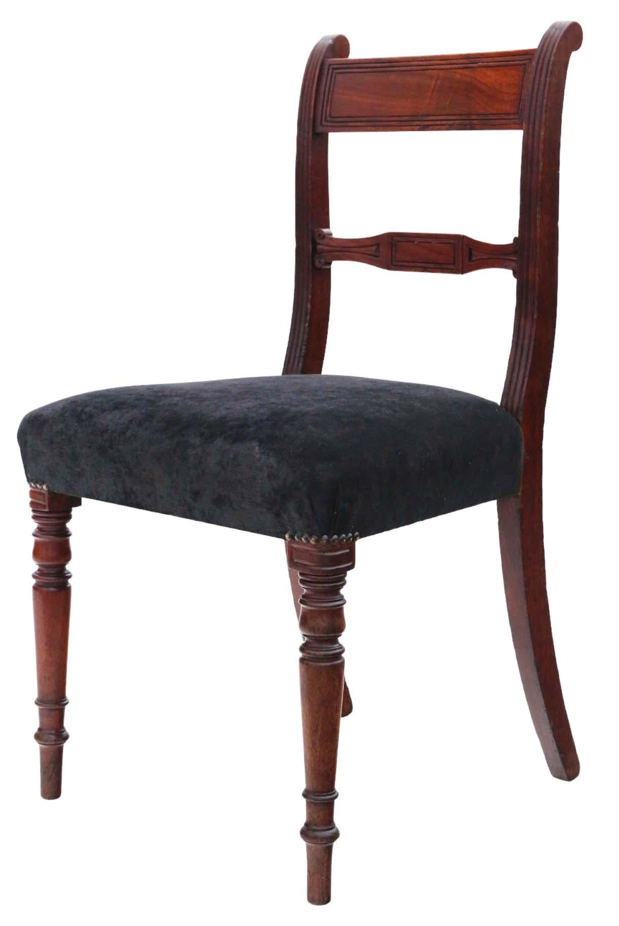 Antique fine quality set of 6 (4 plus 2) Georgian C1810 mahogany dining chairs 1