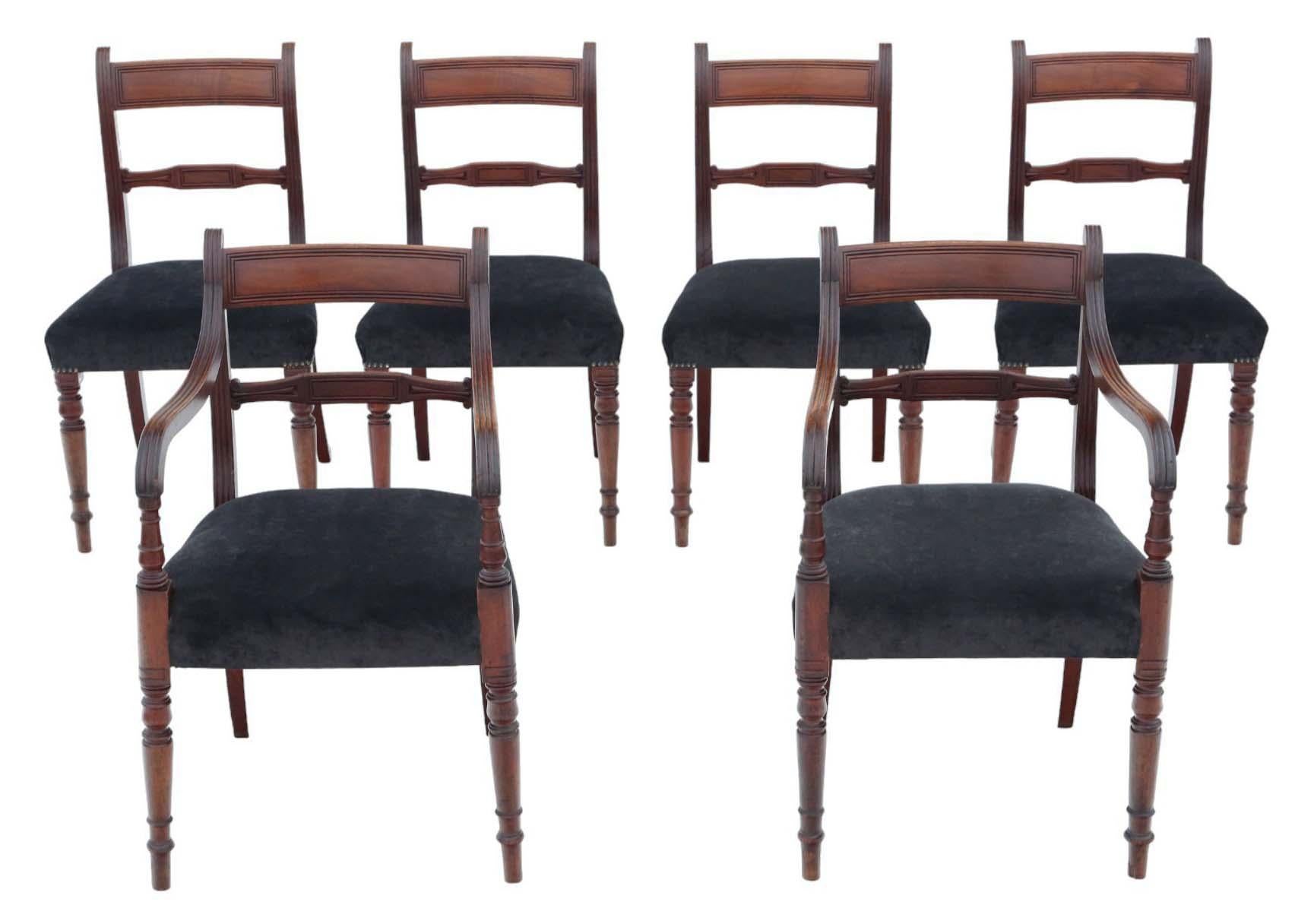 Antique fine quality set of 6 (4 plus 2) Georgian C1810 mahogany dining chairs