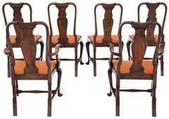 Antique Fine Quality Set of 6 Queen Anne Revival Burr Walnut Dining Chairs c1910