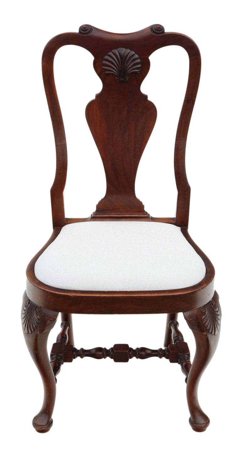 Antique Fine Quality Set of 6 Queen Anne Revival Mahogany Dining Chairs