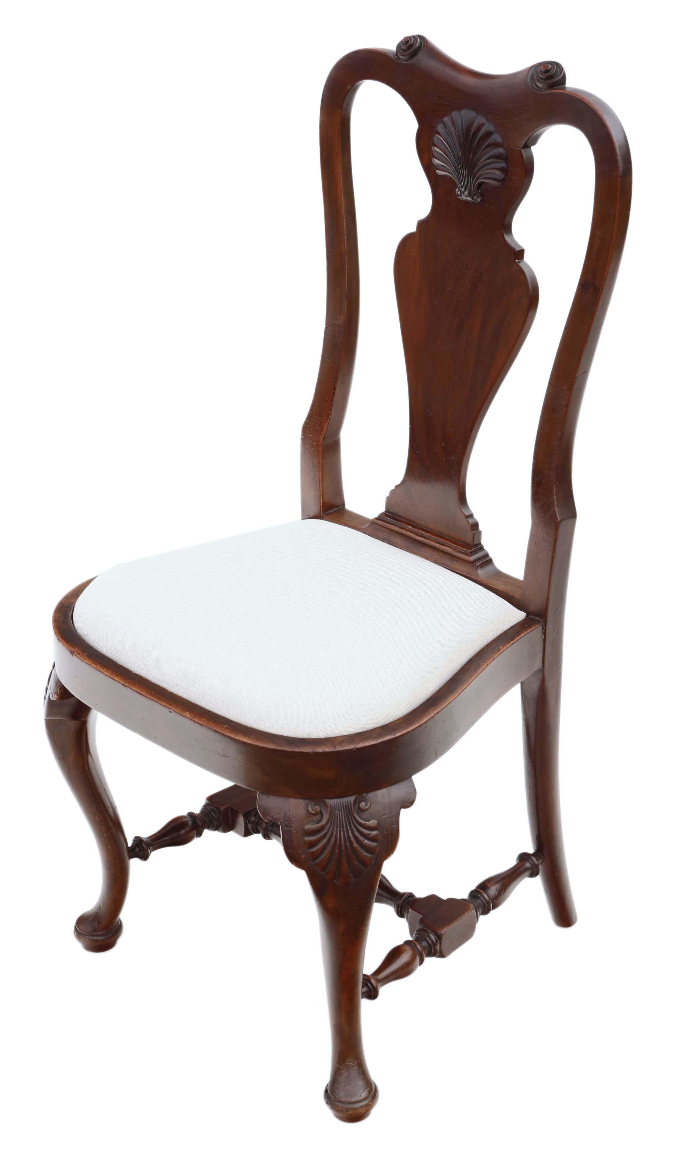 Early 20th Century Antique Fine Quality Set of 6 Queen Anne Revival Mahogany Dining Chairs C1900
