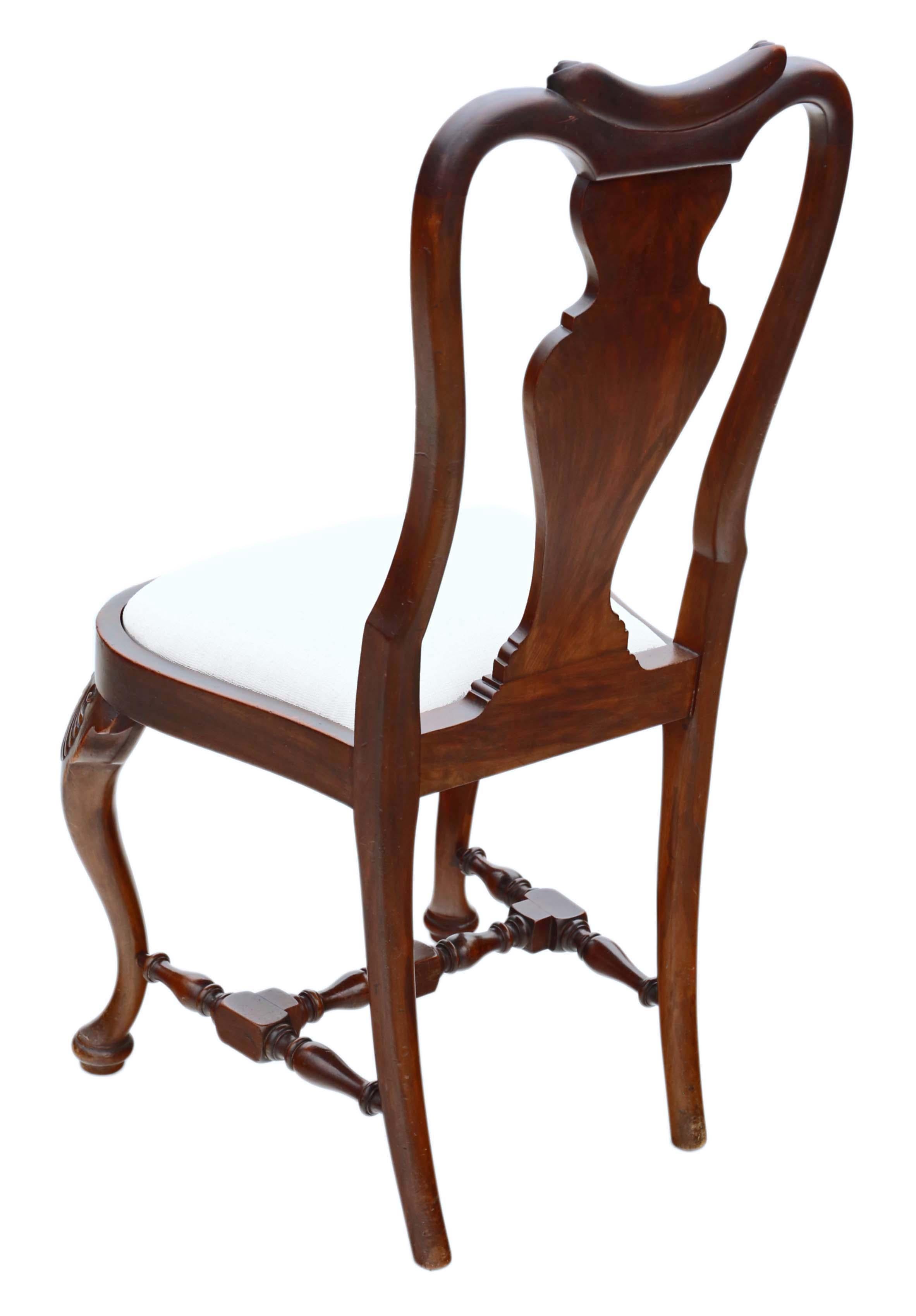 Wood Antique Fine Quality Set of 6 Queen Anne Revival Mahogany Dining Chairs C1900