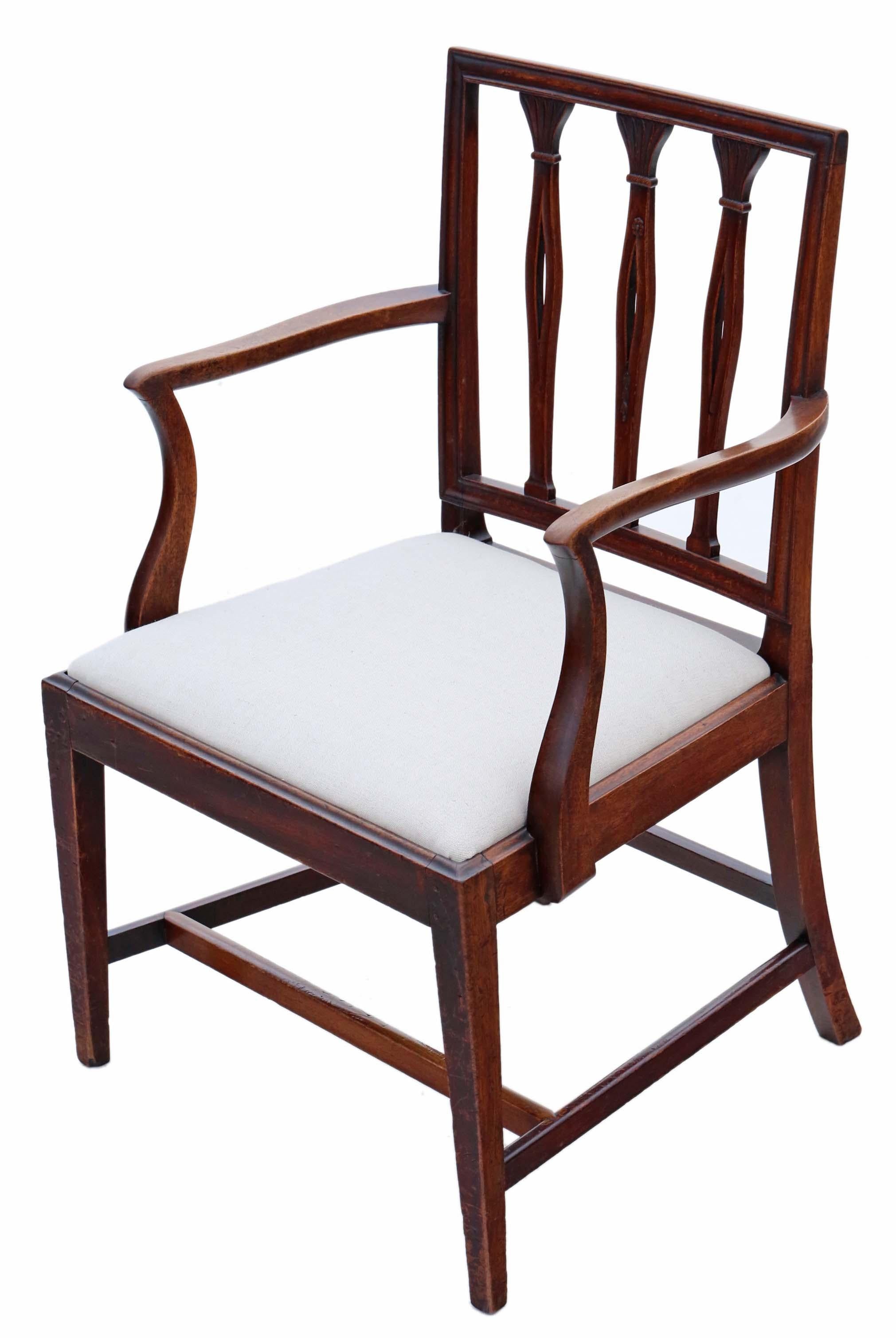 Wood Antique Fine Quality Set of 8 '6 + 2' Georgian Mahogany Dining Chairs C1820