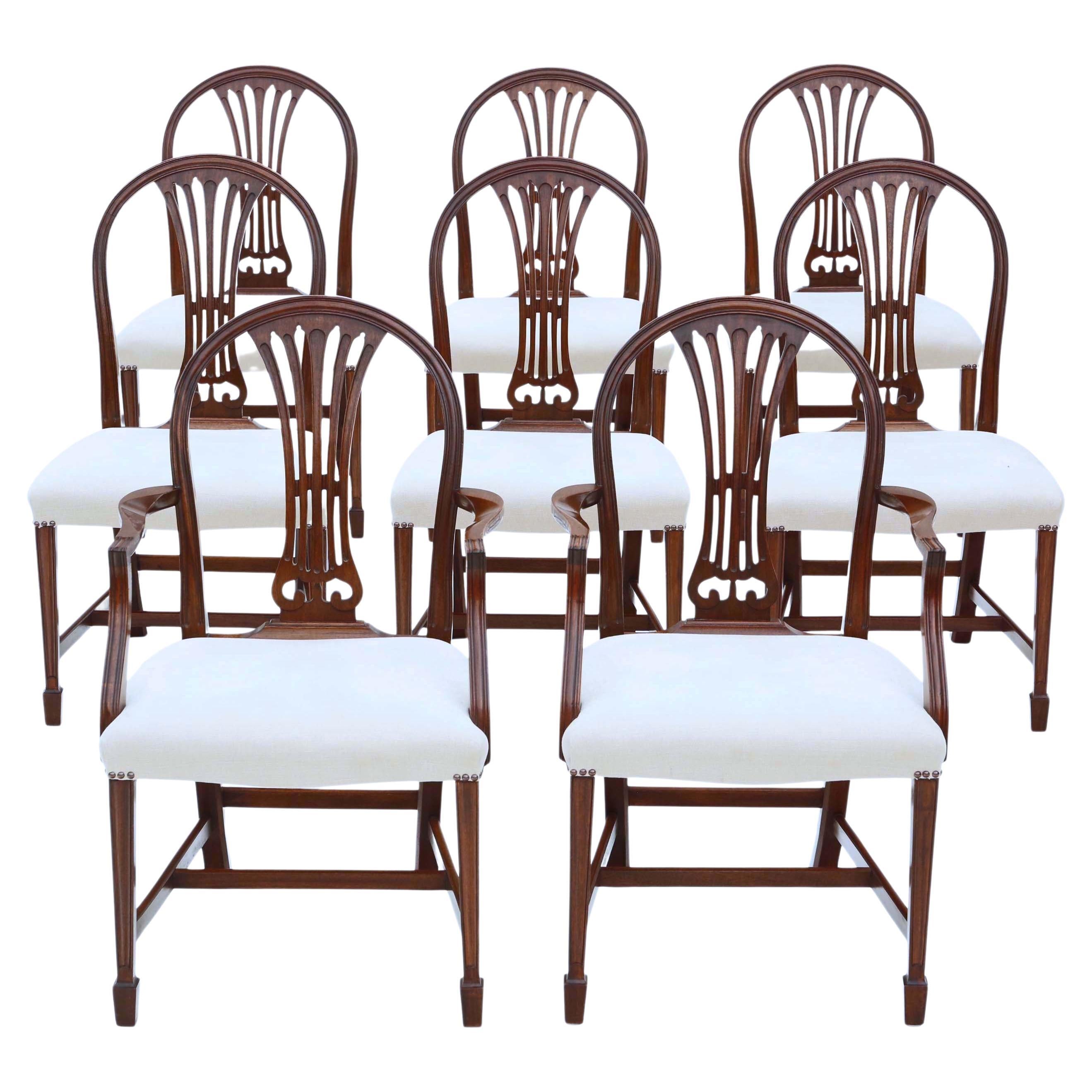 Antique Fine Quality Set of 8 '6 + 2' Georgian Revival Mahogany Dining Chairs