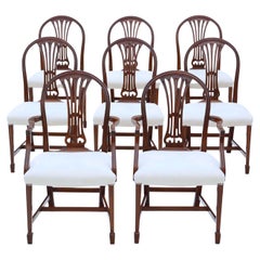 Vintage Fine Quality Set of 8 '6 + 2' Georgian Revival Mahogany Dining Chairs