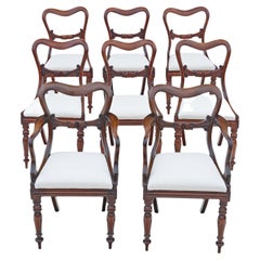 Antique Fine Quality Set of 8 '6 Plus 2' Balloon Back Mahogany Dining Chairs