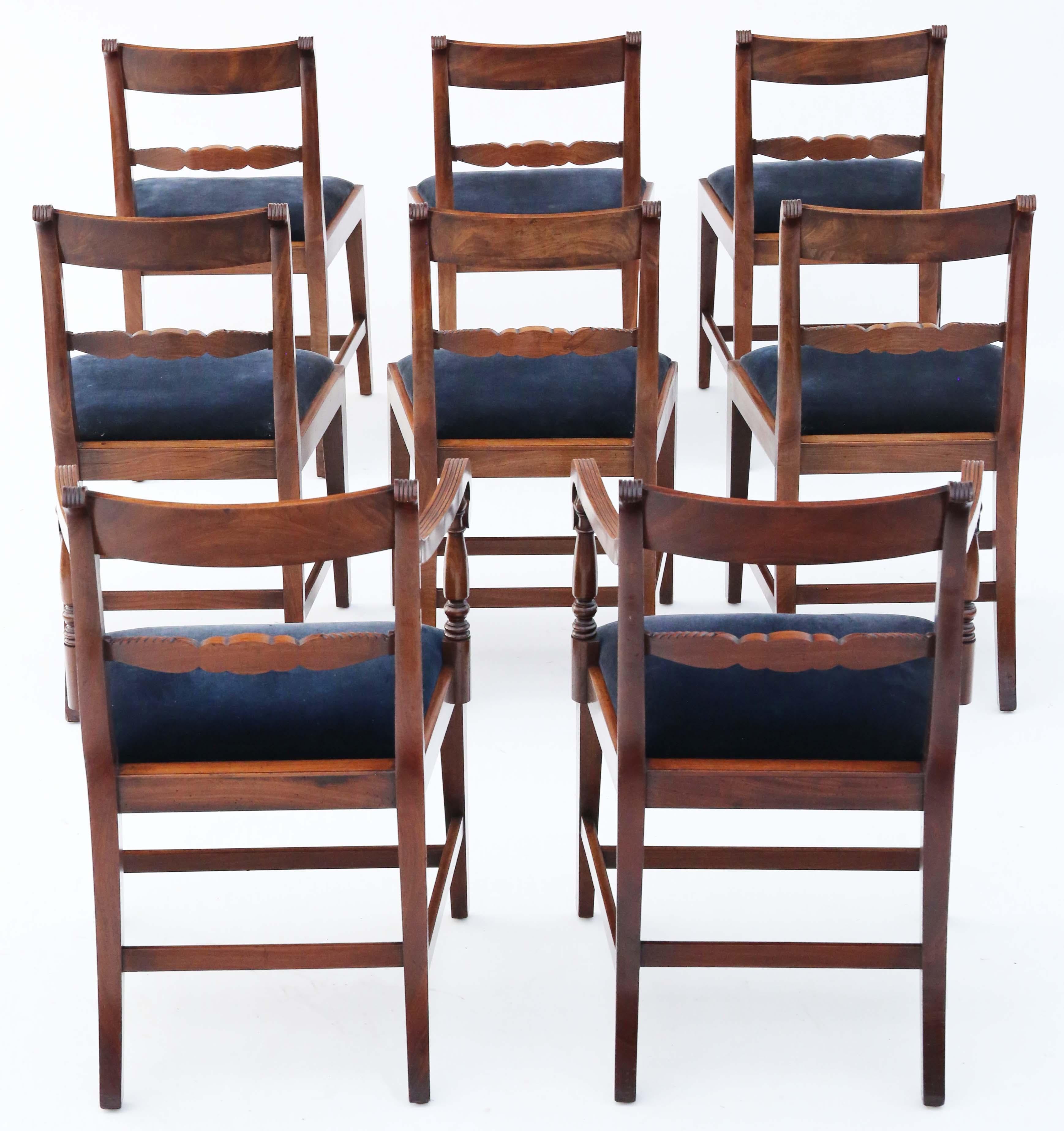 Antique fine quality set of 8 (6 plus 2) Regency mahogany dining chairs C1830 In Good Condition For Sale In Wisbech, Cambridgeshire