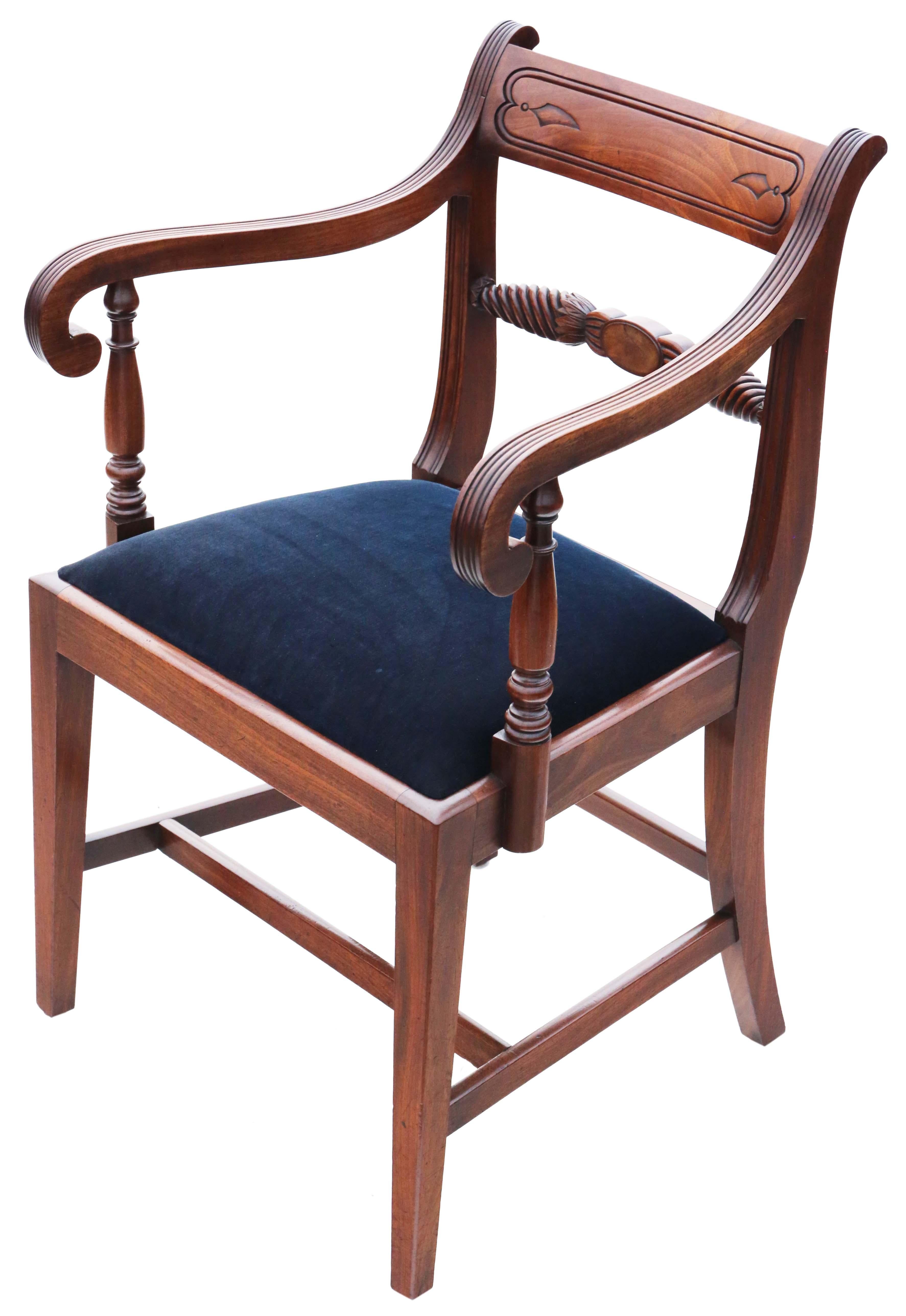 19th Century Antique fine quality set of 8 (6 plus 2) Regency mahogany dining chairs C1830 For Sale