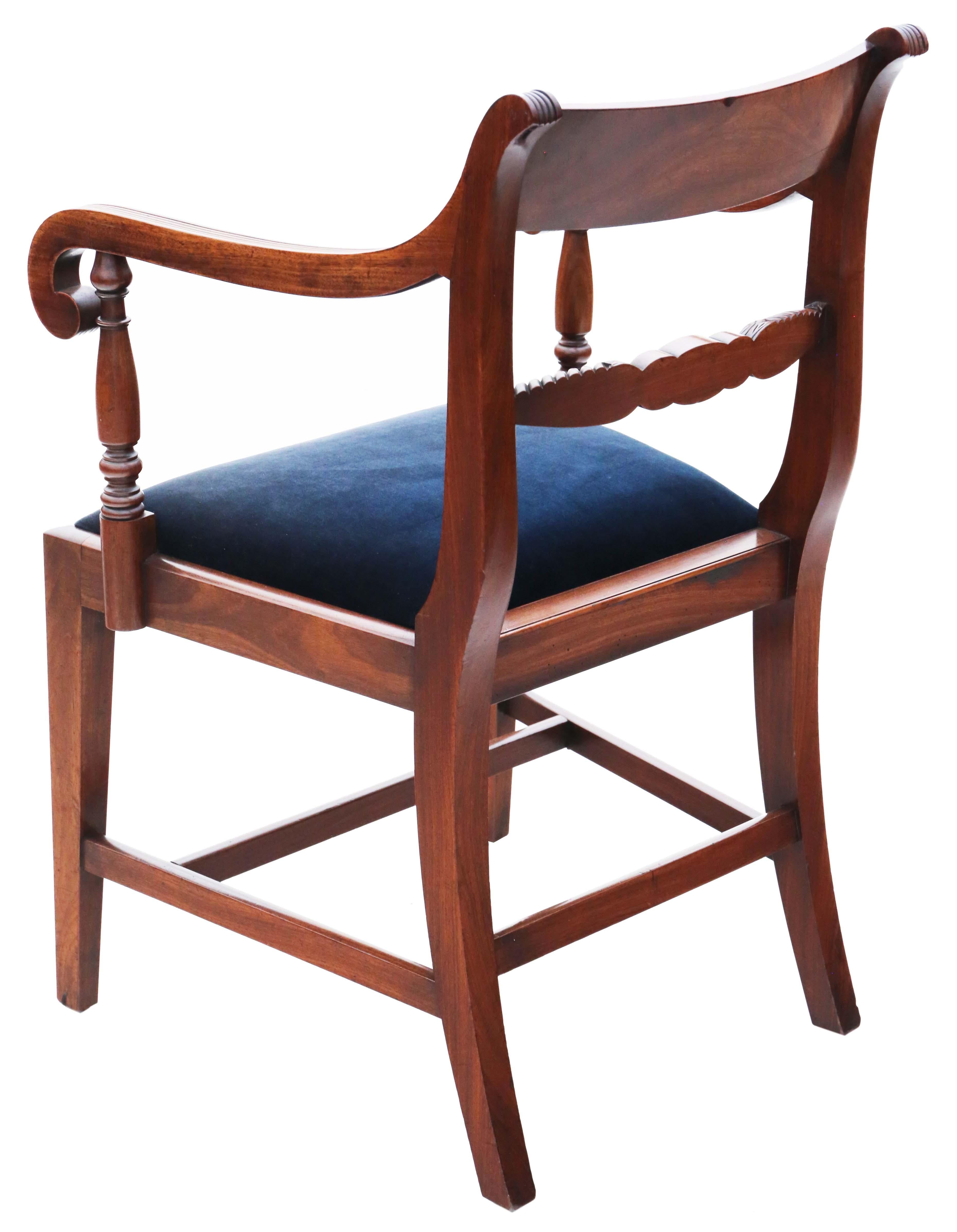 Wood Antique fine quality set of 8 (6 plus 2) Regency mahogany dining chairs C1830 For Sale