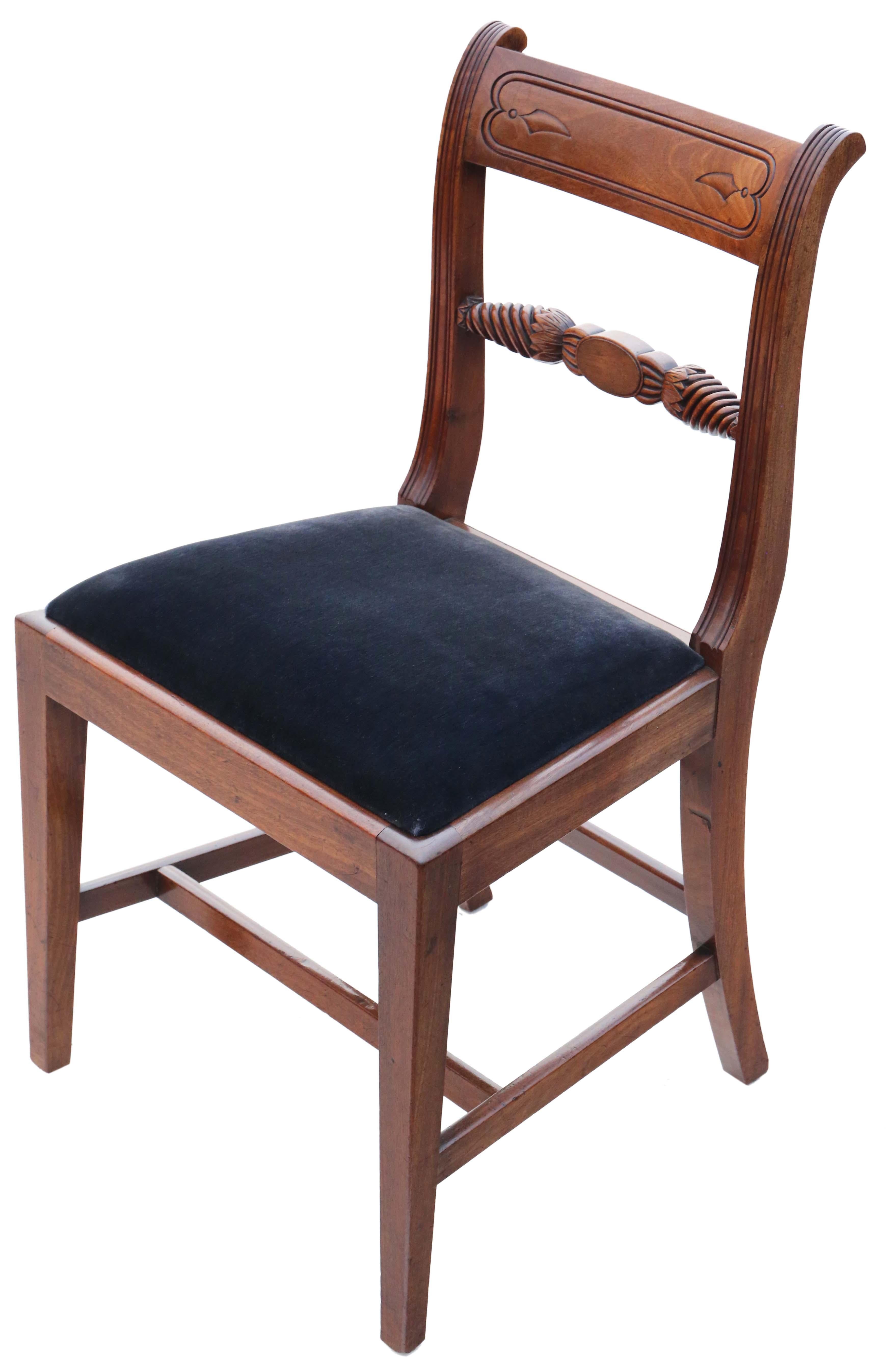 Antique fine quality set of 8 (6 plus 2) Regency mahogany dining chairs C1830 For Sale 2