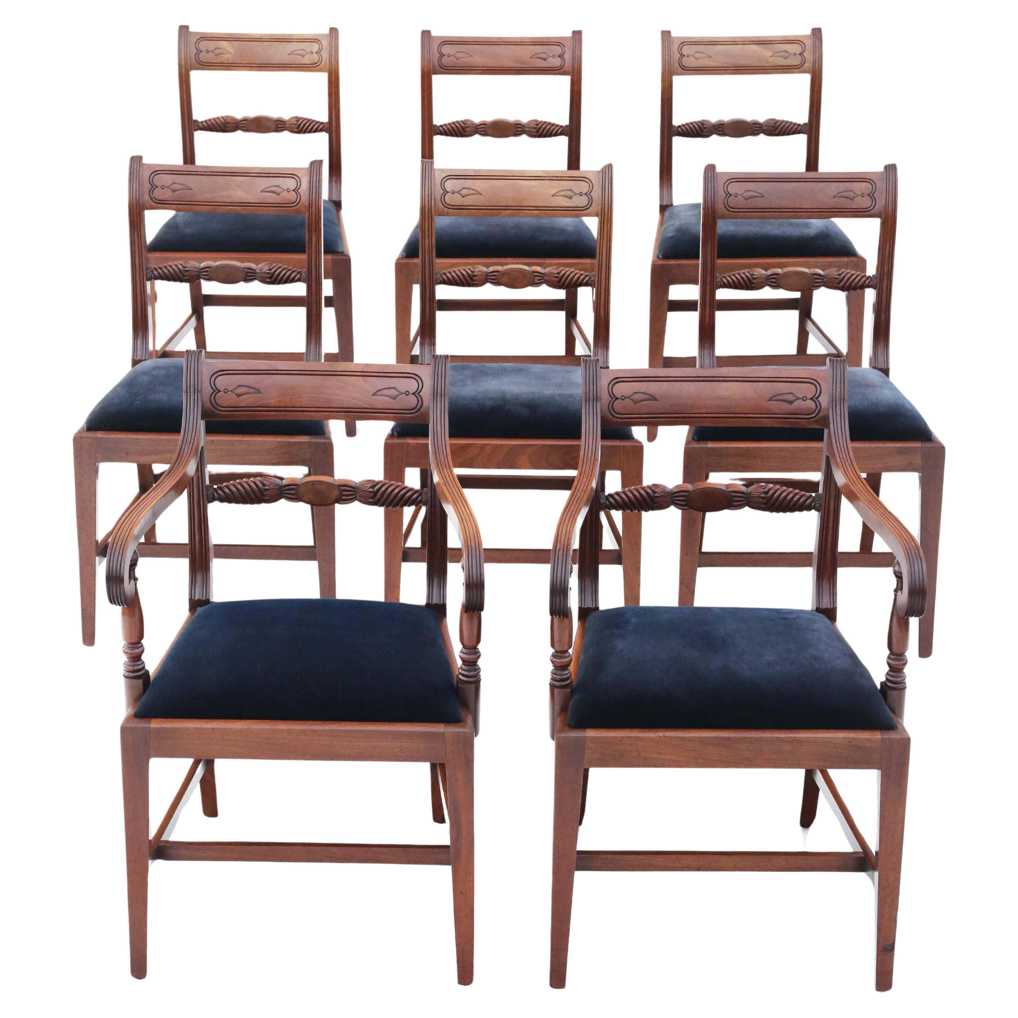 Antique fine quality set of 8 (6 plus 2) Regency mahogany dining chairs C1830 For Sale