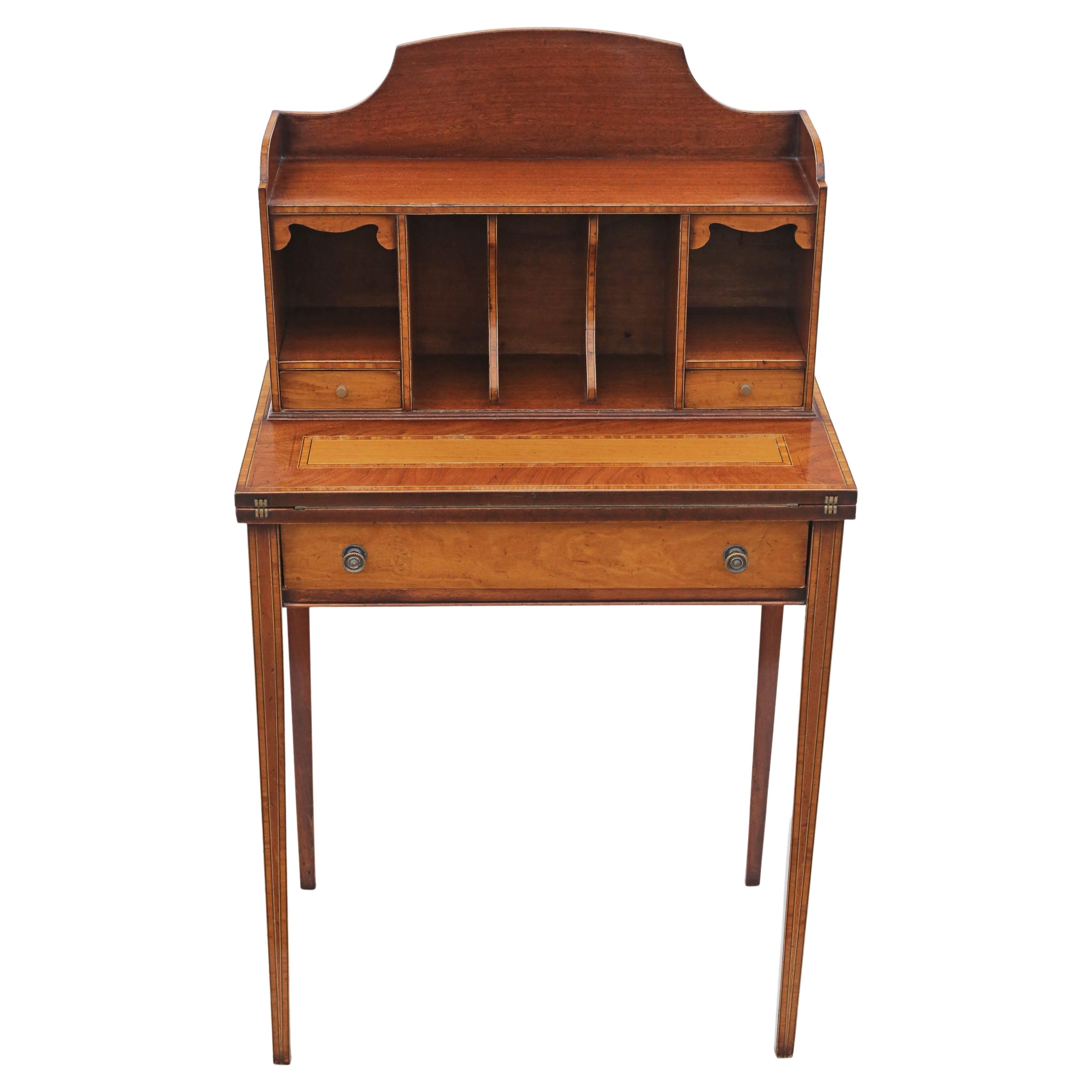Antique Fine Quality Small Georgian Revival Satin Birch Writing Table Desk For Sale