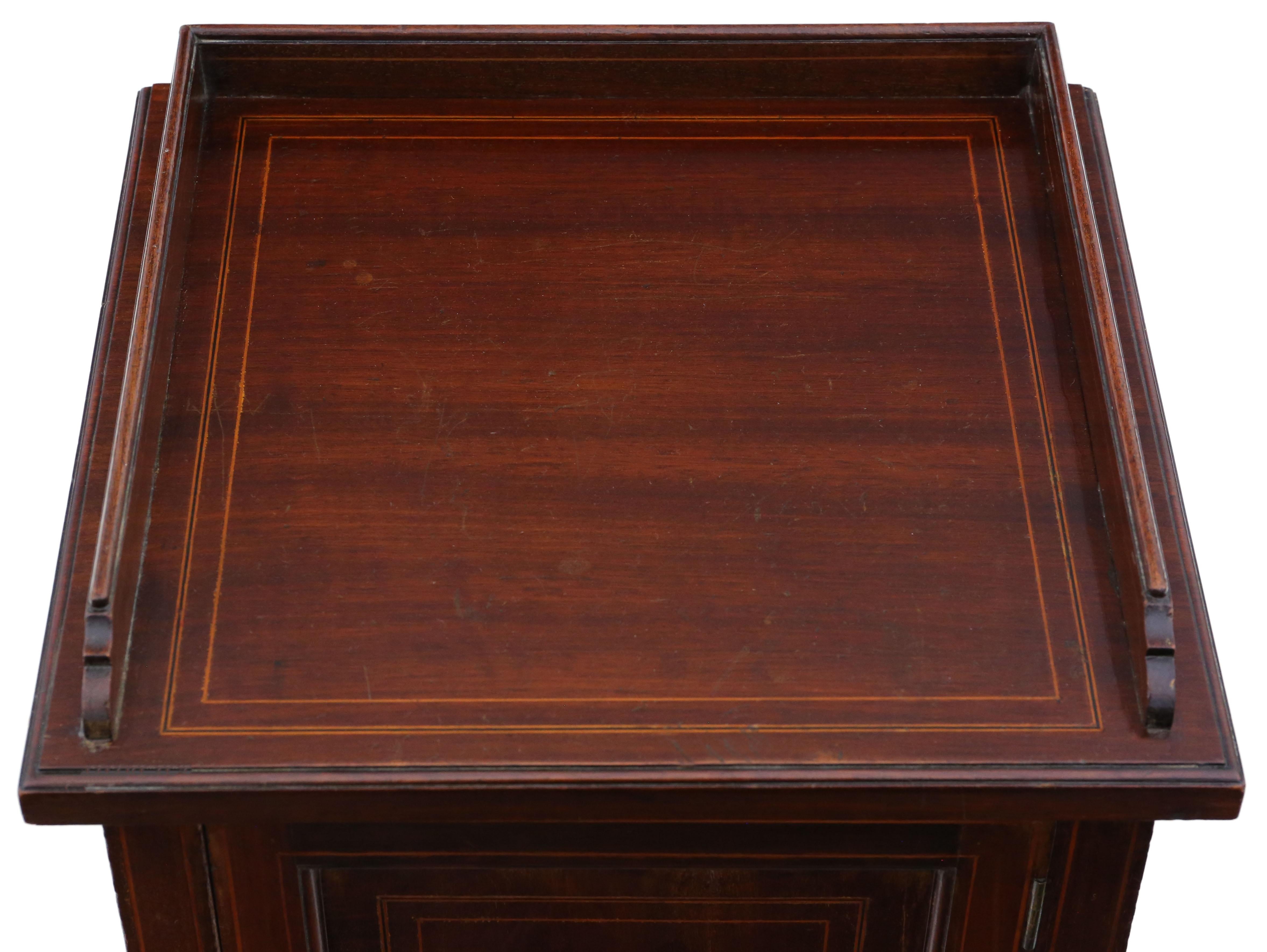 Antique Fine Quality Tray Top Inlaid Mahogany Bedside Table Cupboard, circa 1905 In Good Condition For Sale In Wisbech, Cambridgeshire