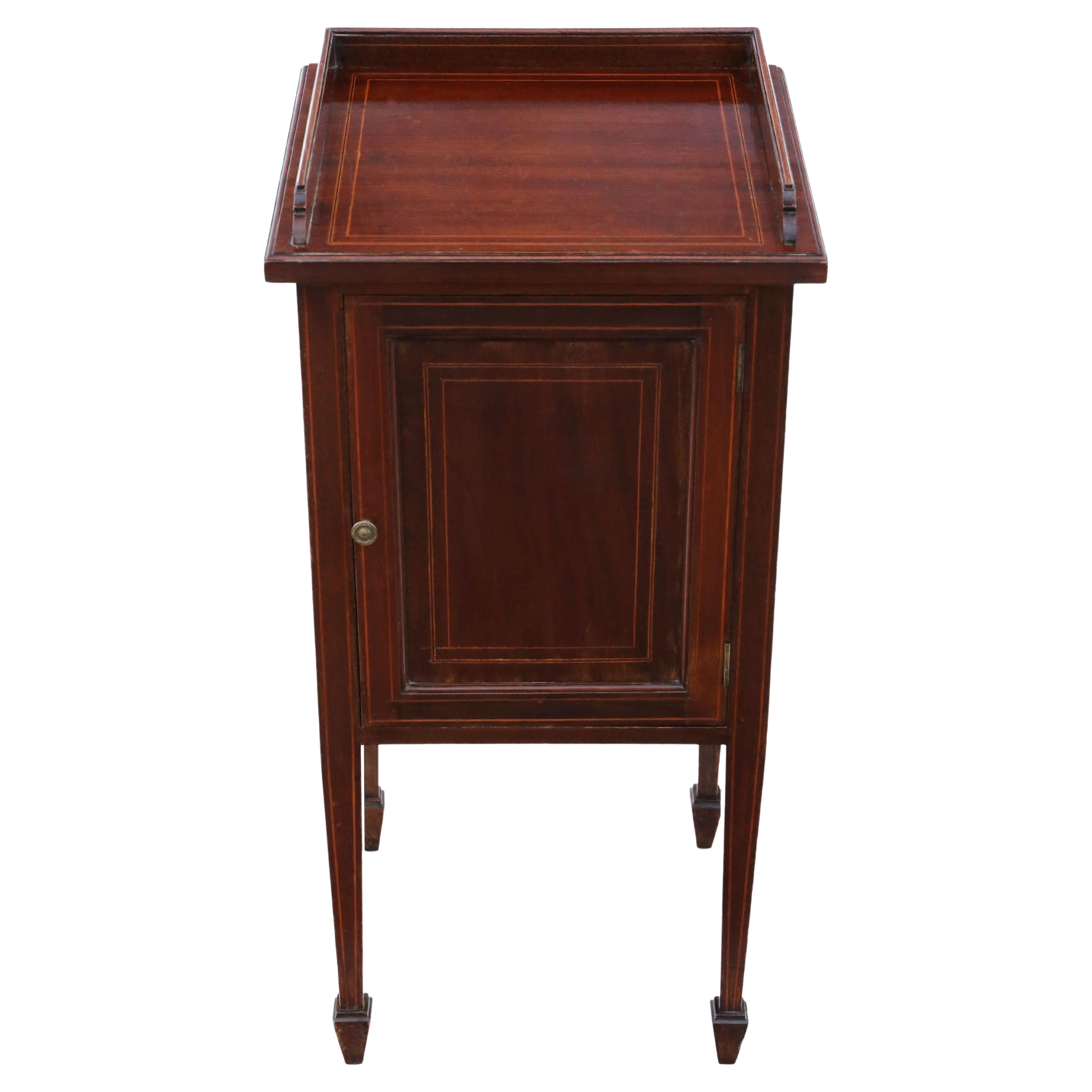 Antique Fine Quality Tray Top Inlaid Mahogany Bedside Table Cupboard, circa 1905 For Sale