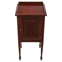 Antique Fine Quality Tray Top Inlaid Mahogany Bedside Table Cupboard, circa 1905