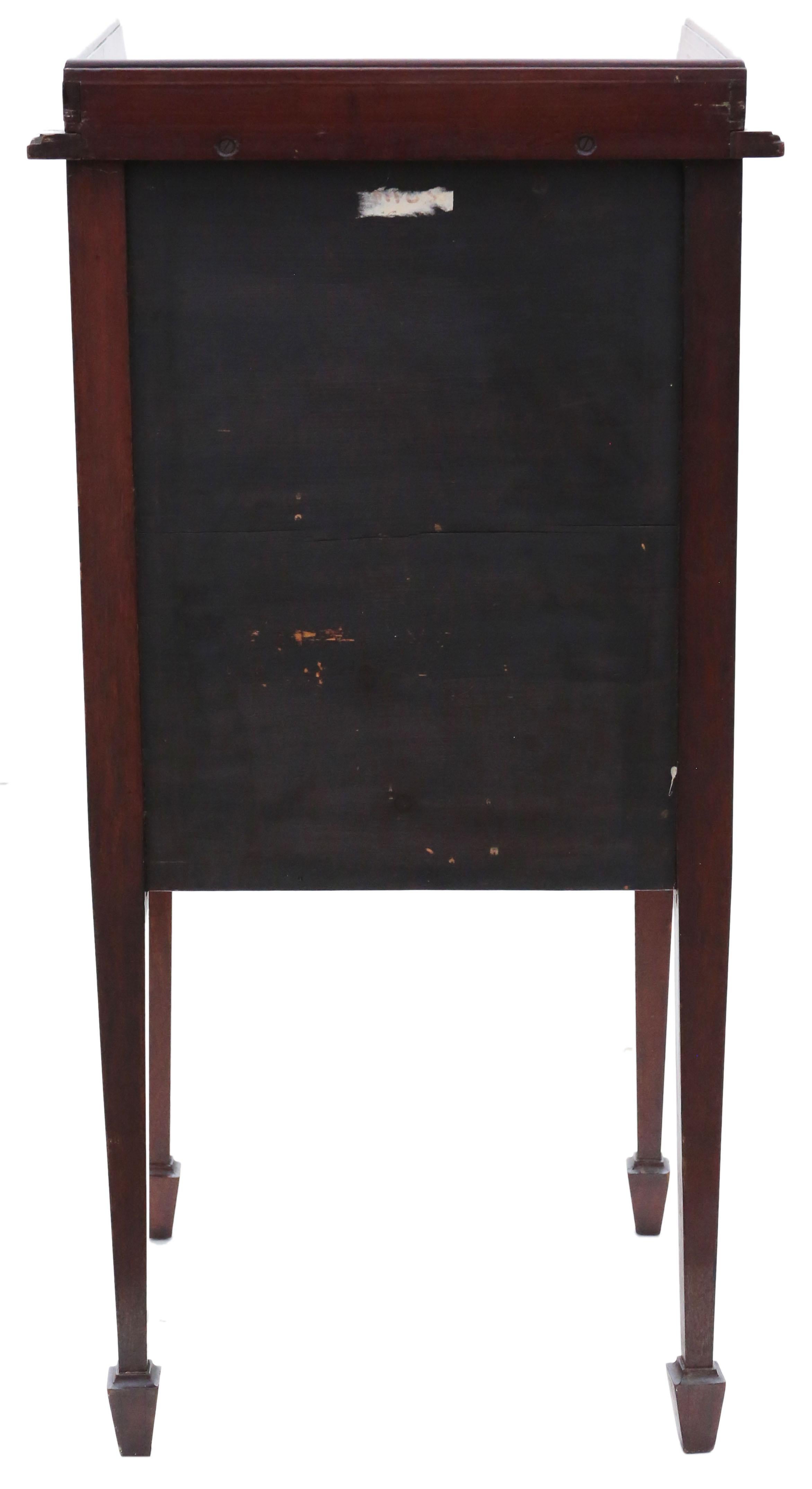 Antique Fine Quality Tray Top Inlaid Mahogany Bedside Table Cupboard For Sale 1