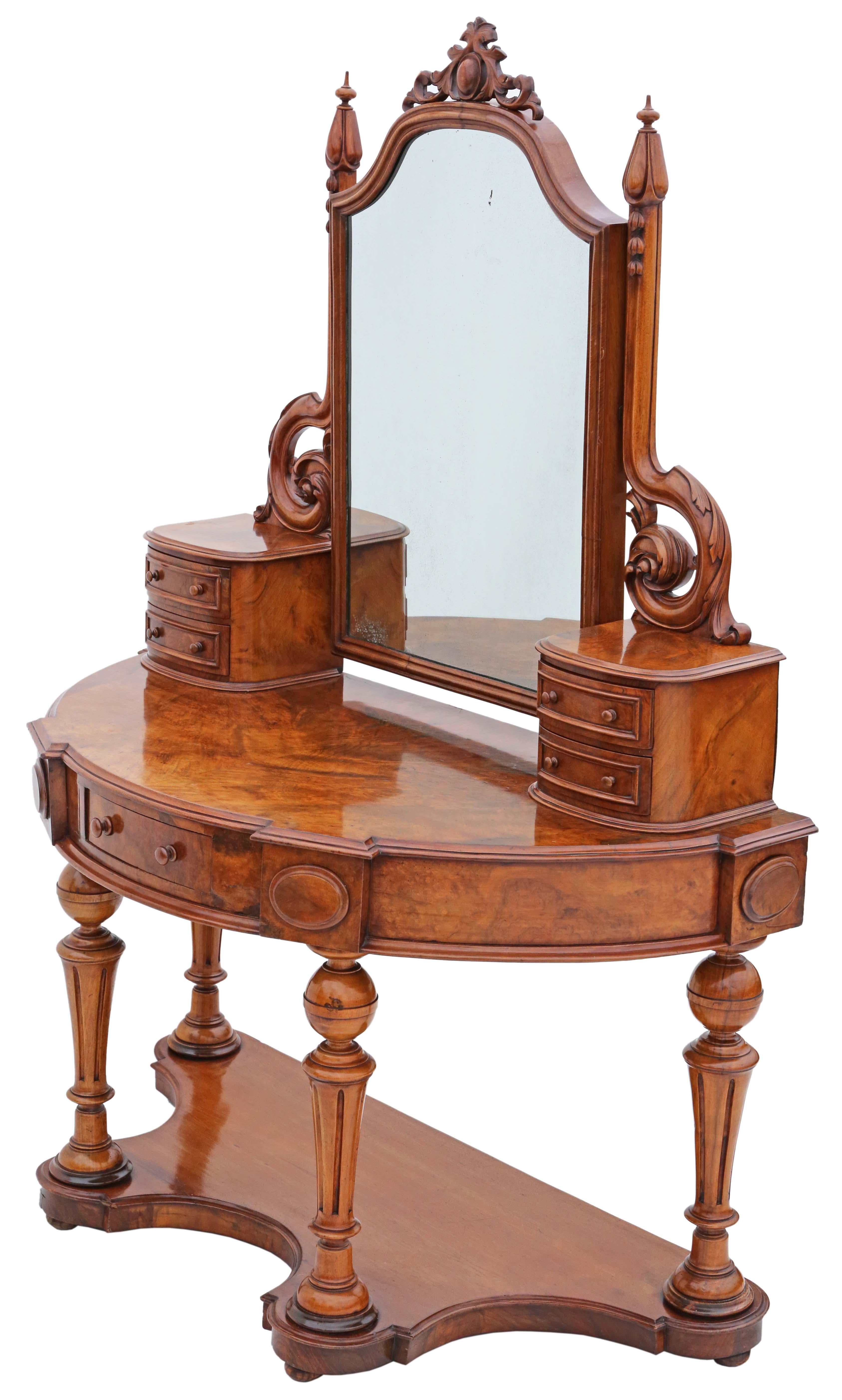 Ancienne table à coiffer Duchess en ronce de noyer de qualité victorienne du 19e siècle Bon état - En vente à Wisbech, Cambridgeshire