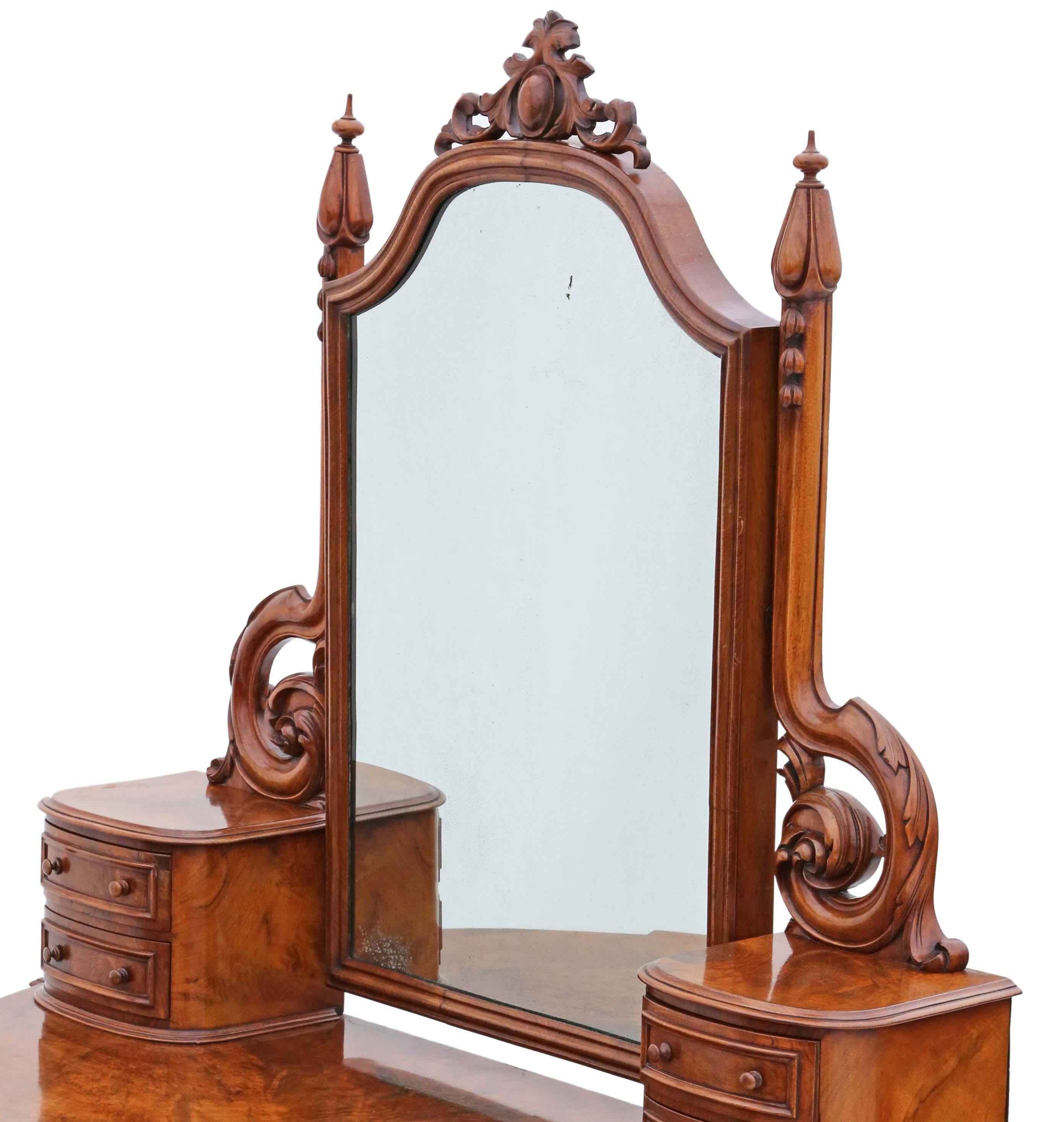 Ancienne table à coiffer Duchess en ronce de noyer de qualité victorienne du 19e siècle en vente 1