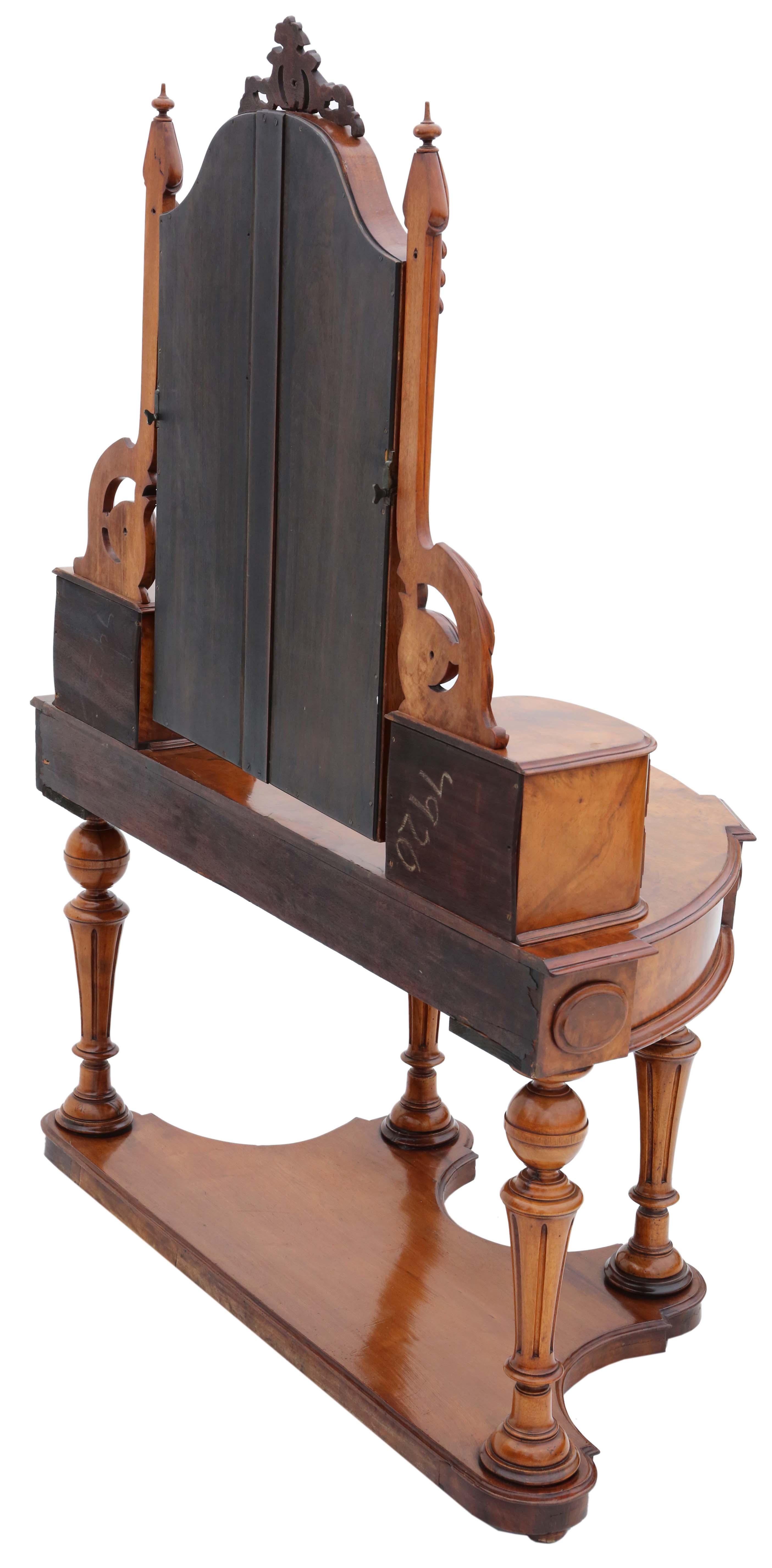 Ancienne table à coiffer Duchess en ronce de noyer de qualité victorienne du 19e siècle en vente 3