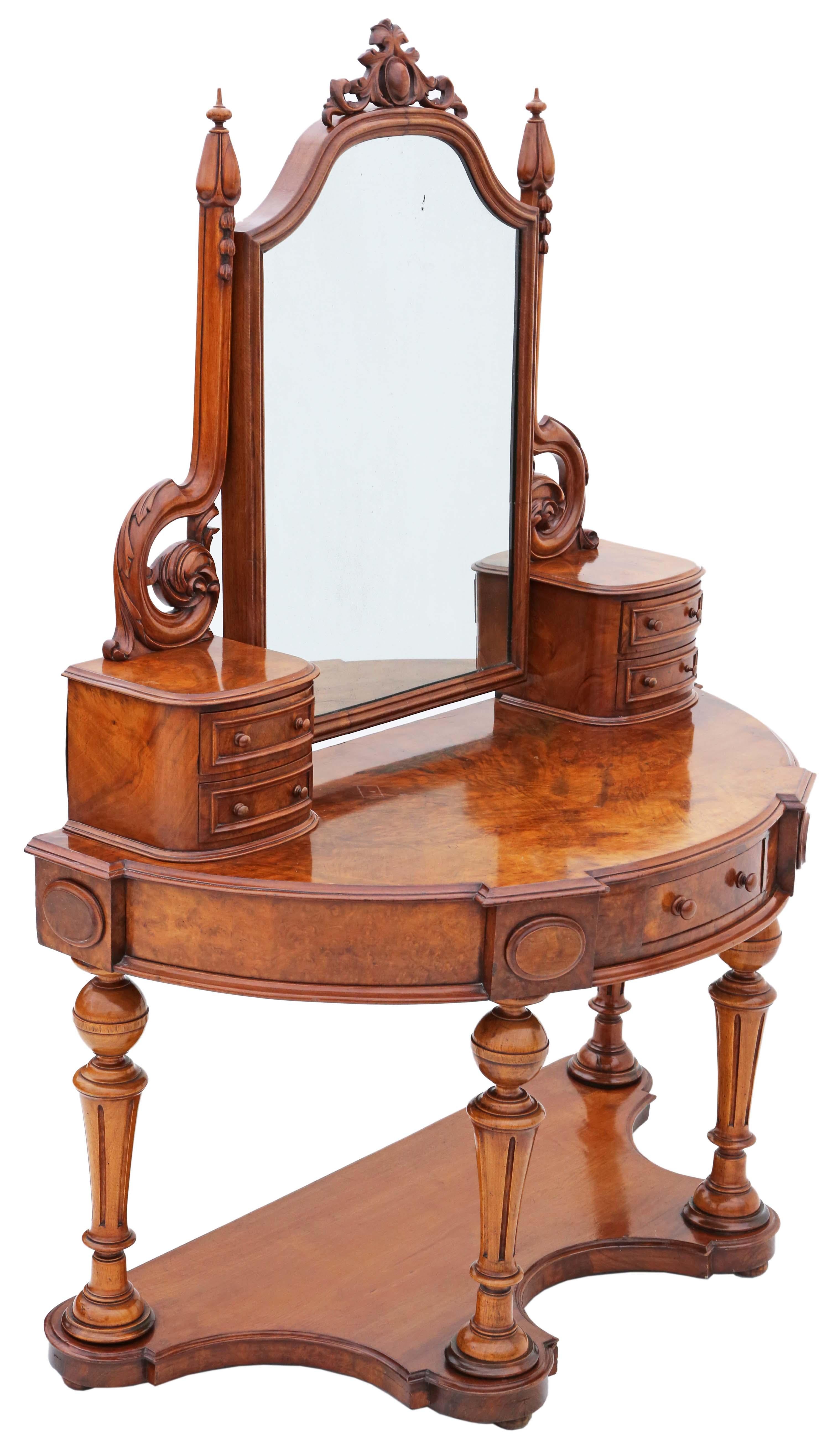 Antique fine quality Victorian 19th Century burr walnut Dutchess dressing table In Good Condition For Sale In Wisbech, Cambridgeshire