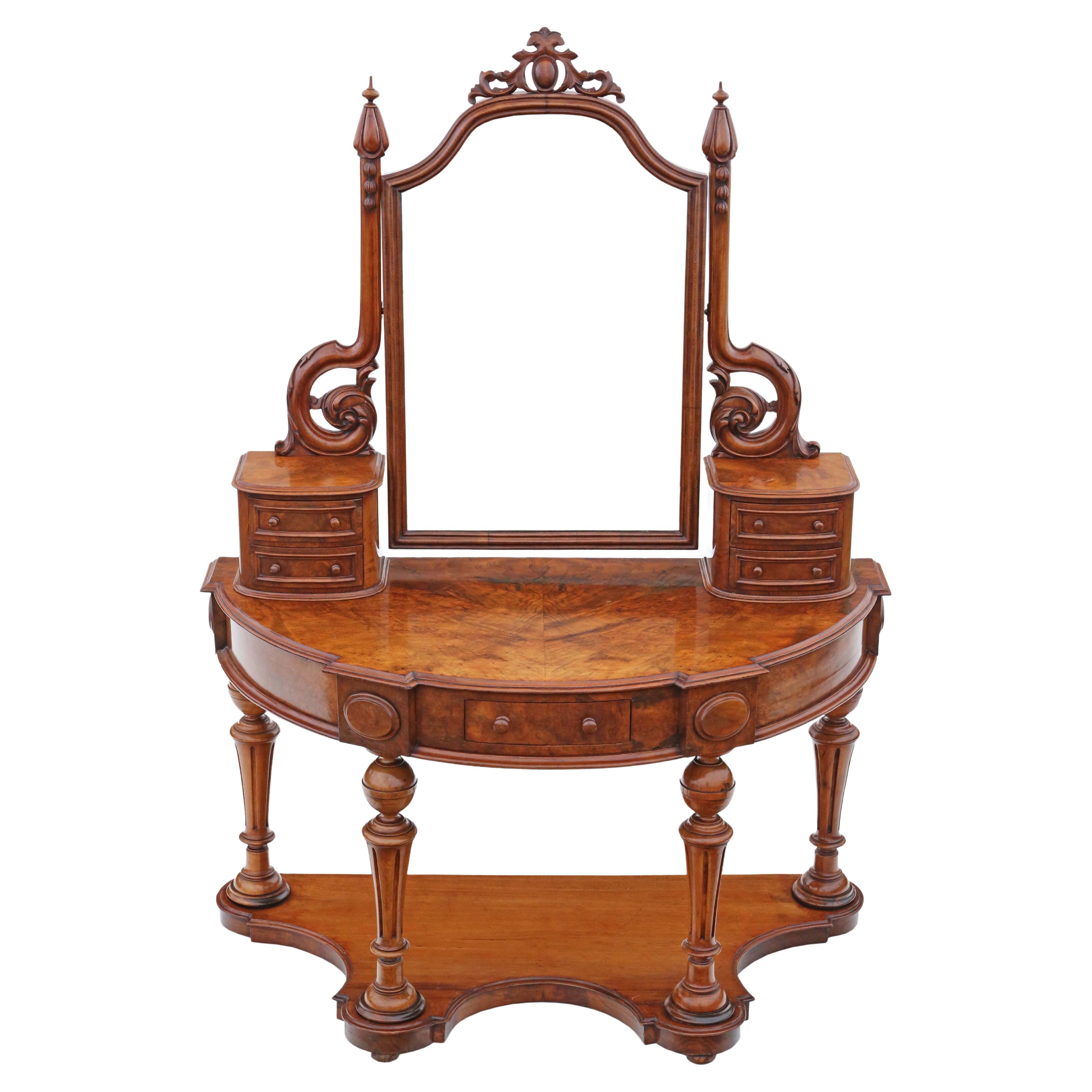 Antique fine quality Victorian 19th Century burr walnut Dutchess dressing table For Sale