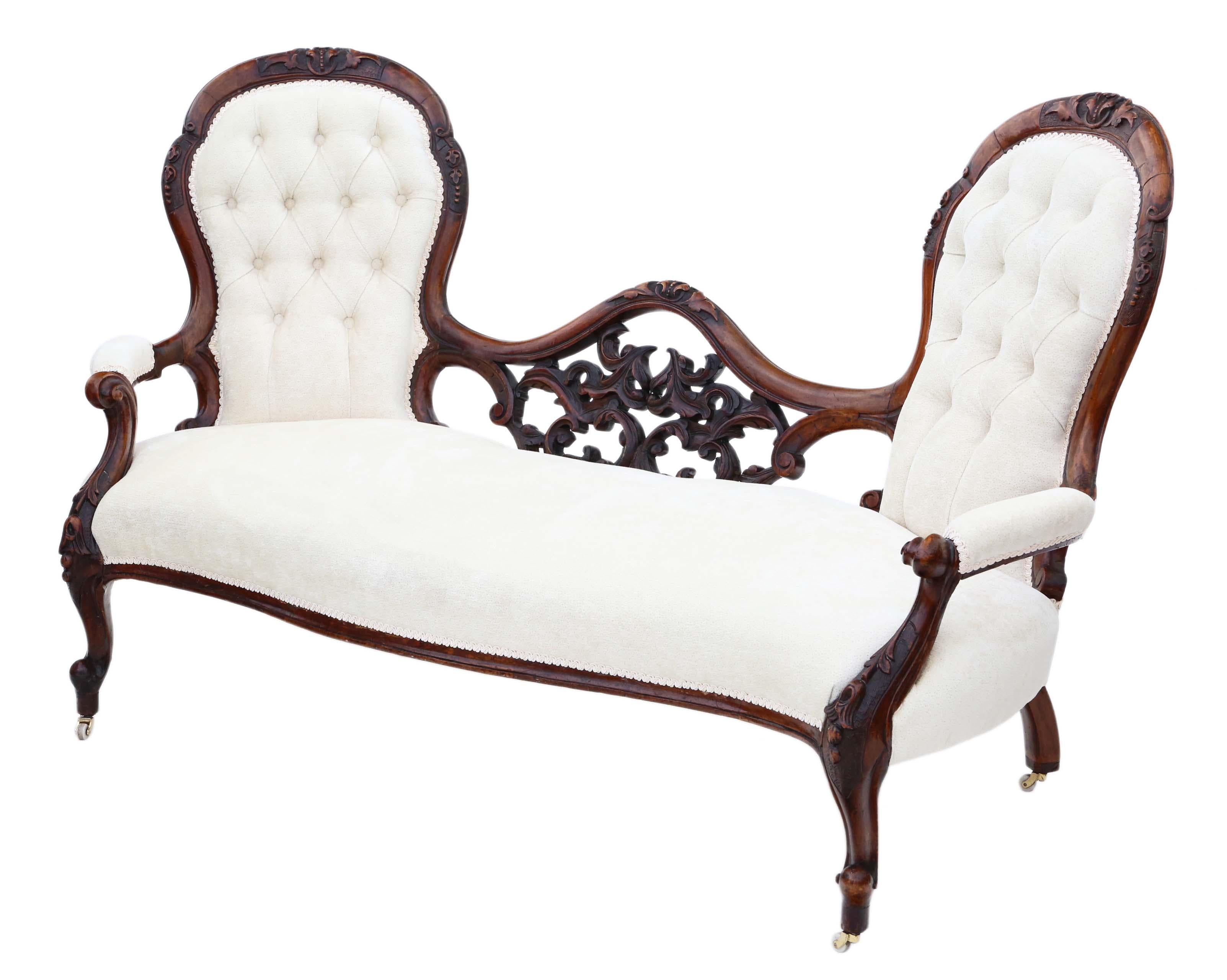 Antike feine Qualität viktorianischen c.1860 Nussbaum Chaise Longue / Conversation Sofa (Walnuss) im Angebot