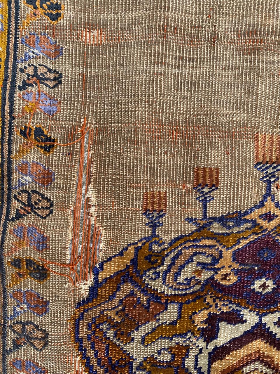 Islamic Bobyrug’s Antique Fine Silk Turkish Anatolian Distressed Cesareh Rug For Sale