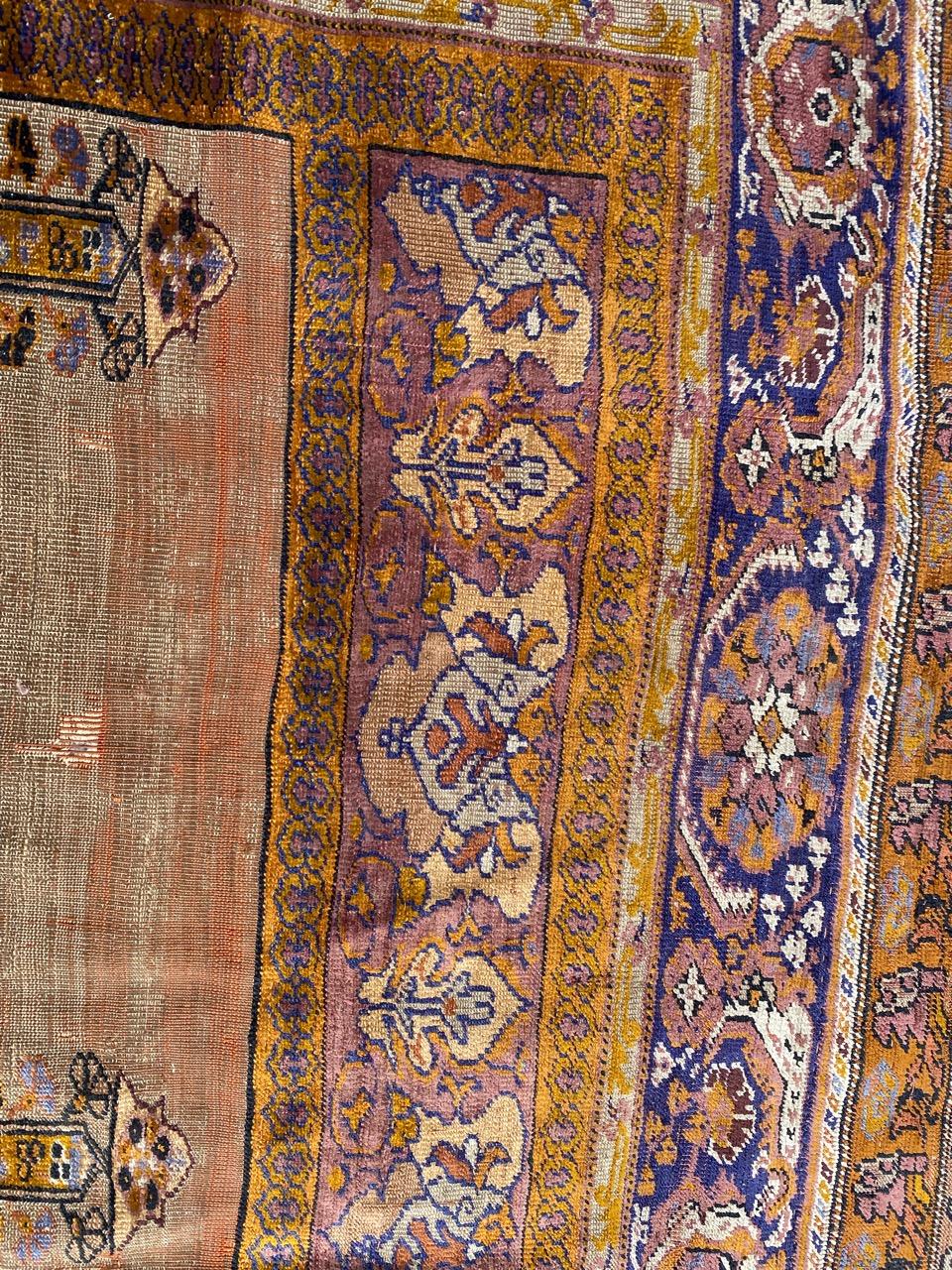 19th Century Bobyrug’s Antique Fine Silk Turkish Anatolian Distressed Cesareh Rug For Sale