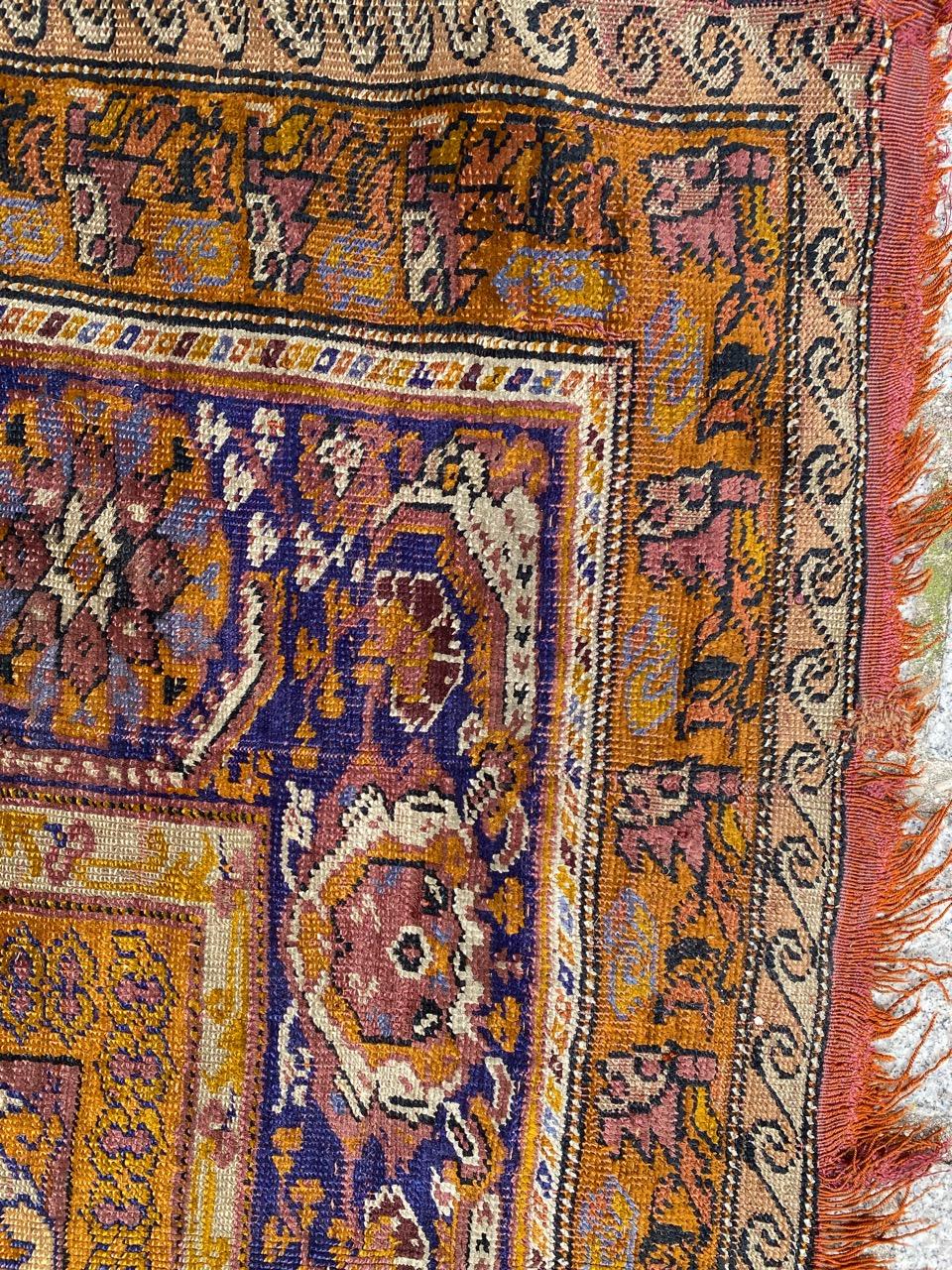 Bobyrug’s Antique Fine Silk Turkish Anatolian Distressed Cesareh Rug For Sale 2