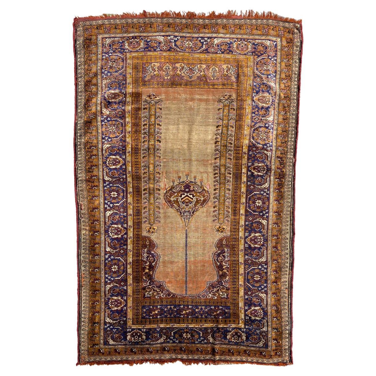 Bobyrug’s Antique Fine Silk Turkish Anatolian Distressed Cesareh Rug For Sale