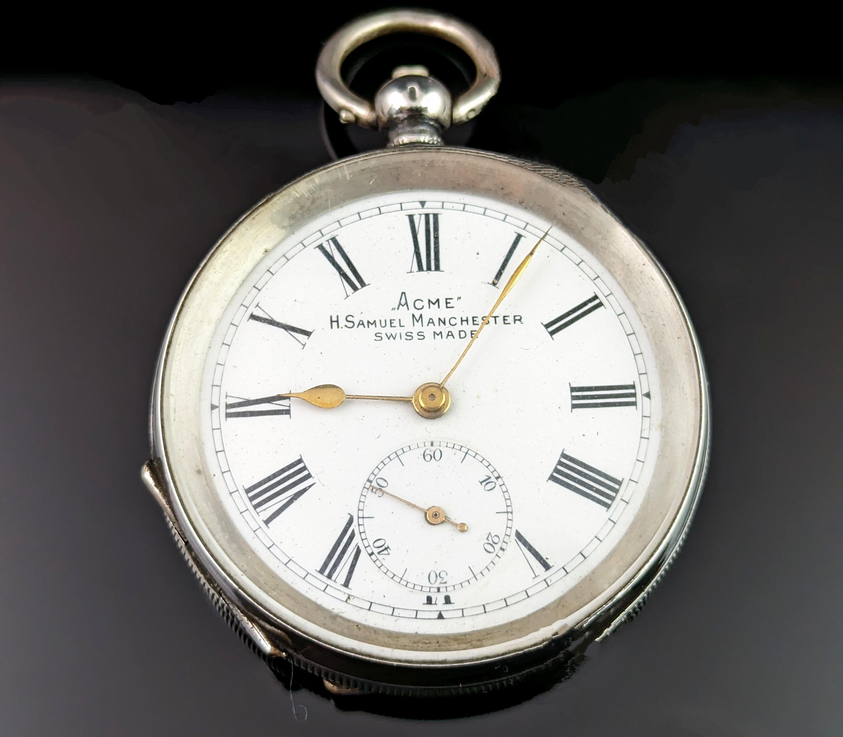 Antique Fine Silver Pocket Watch, Fob Watch, Acme 7