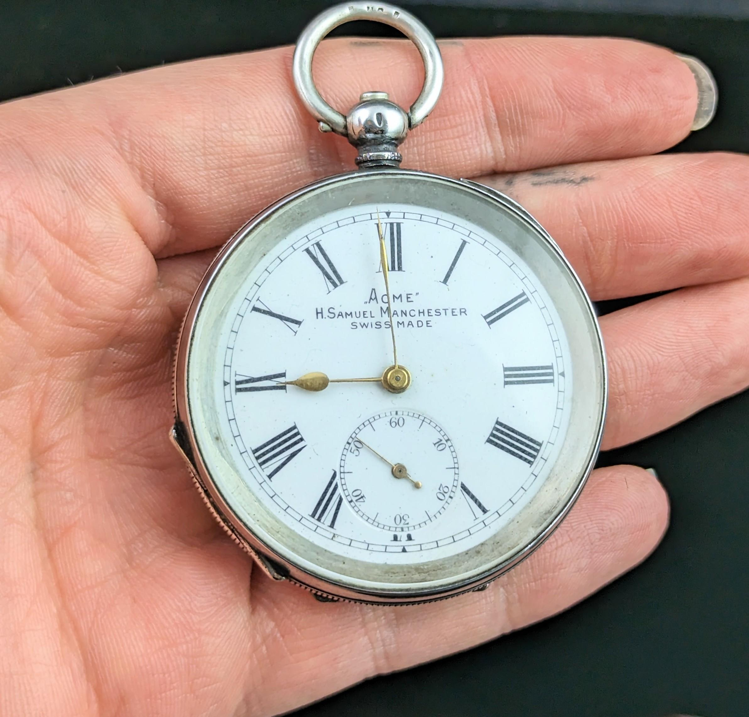 Women's or Men's Antique Fine Silver Pocket Watch, Fob Watch, Acme