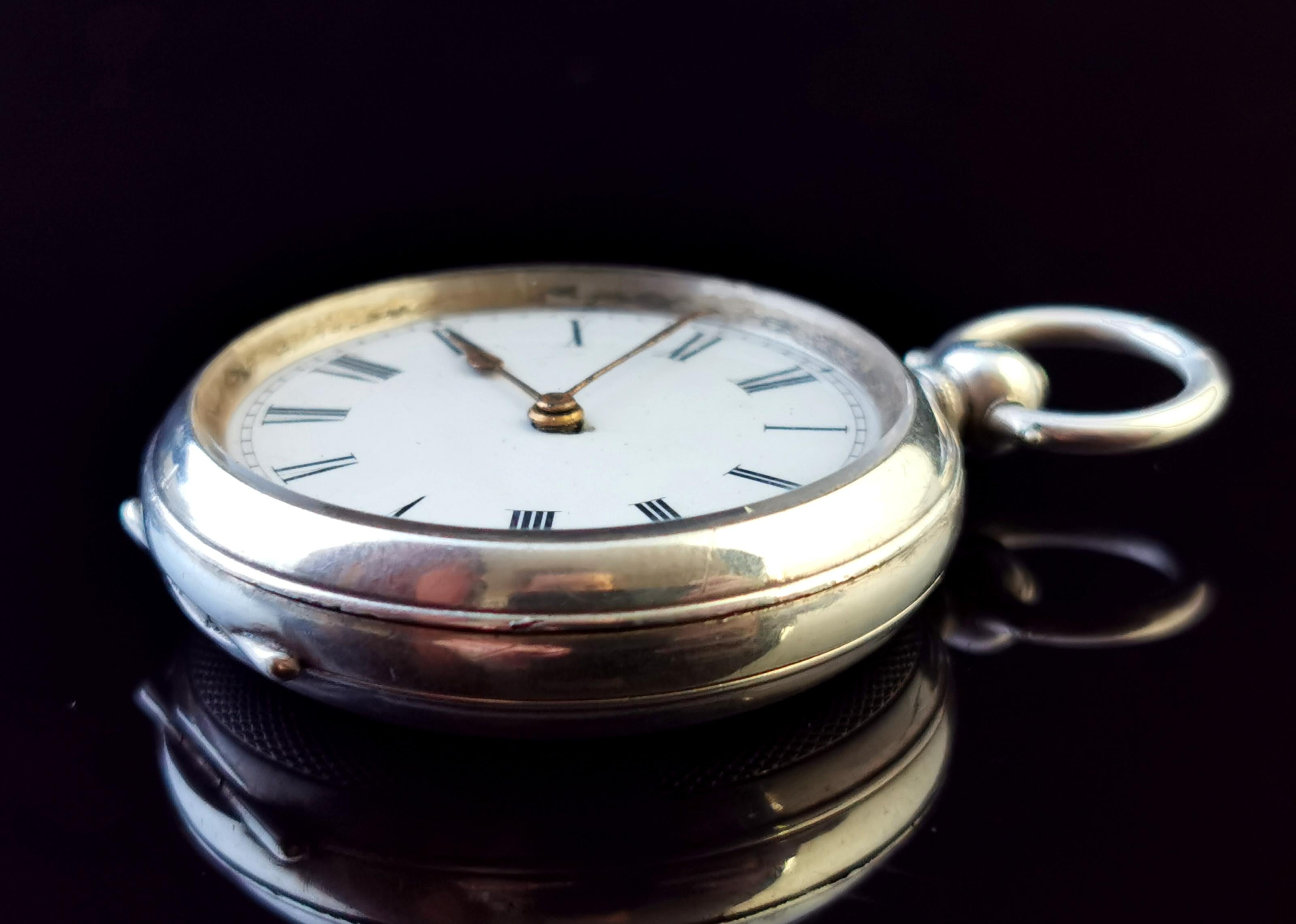 Antike Taschenuhr aus feinem Silber, Fob-Uhr  im Angebot 3