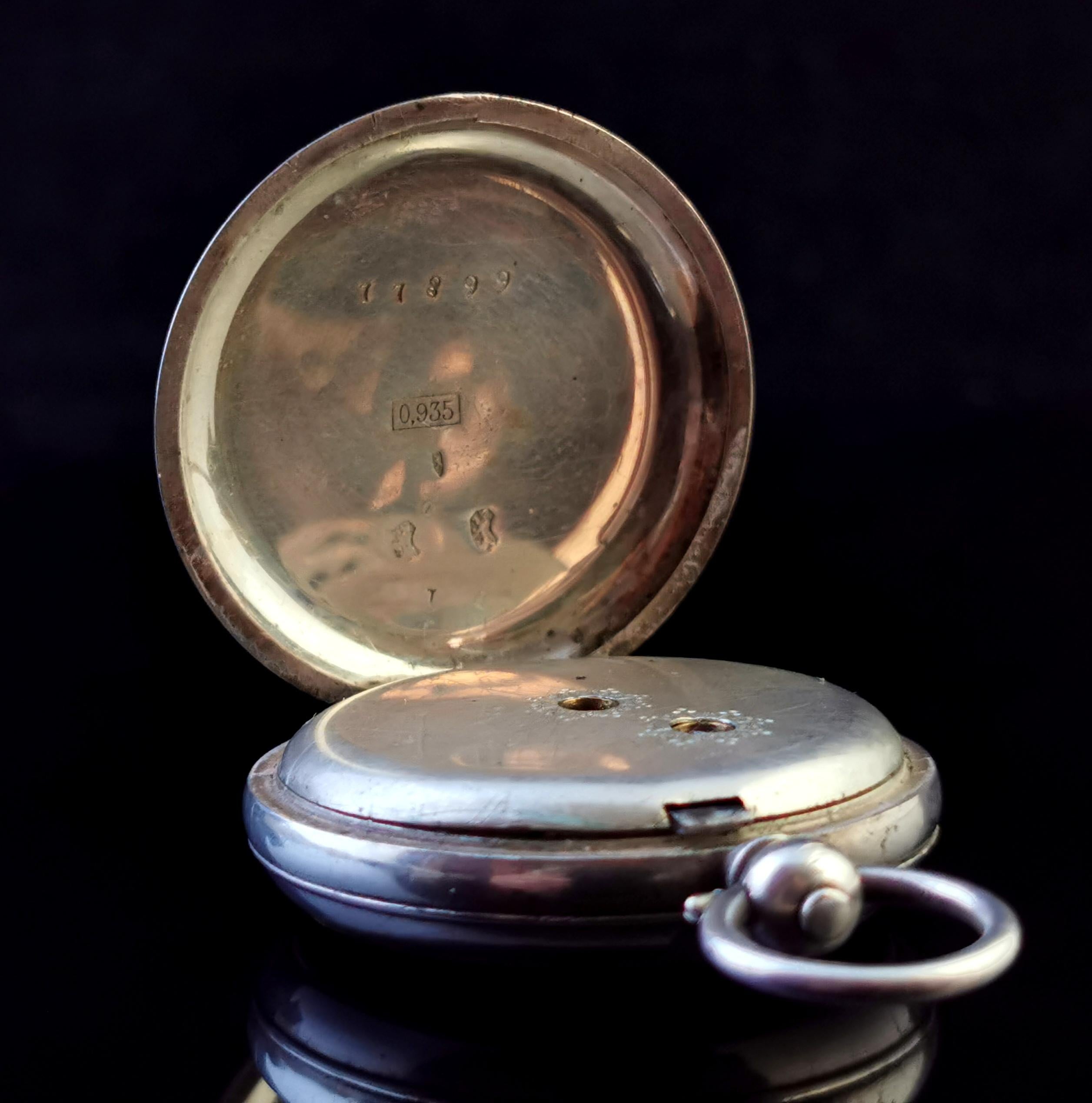 Antike Taschenuhr aus feinem Silber, Fob-Uhr  im Angebot 1
