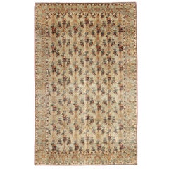 Antique Fine Tabriz Persian Carpet in Ivory Background in Florals & Bird Design