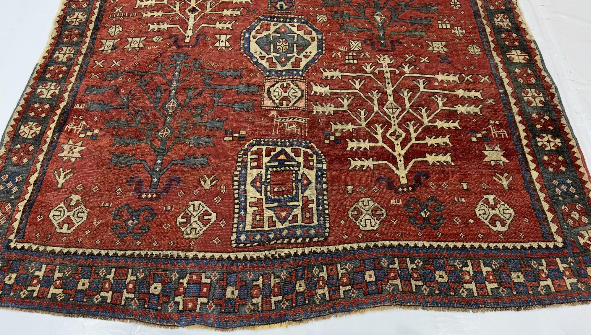 Antiker feiner & sehr seltener Baum Kazak Teppich 5'6 x 6'11 im Zustand „Gut“ im Angebot in New York, NY