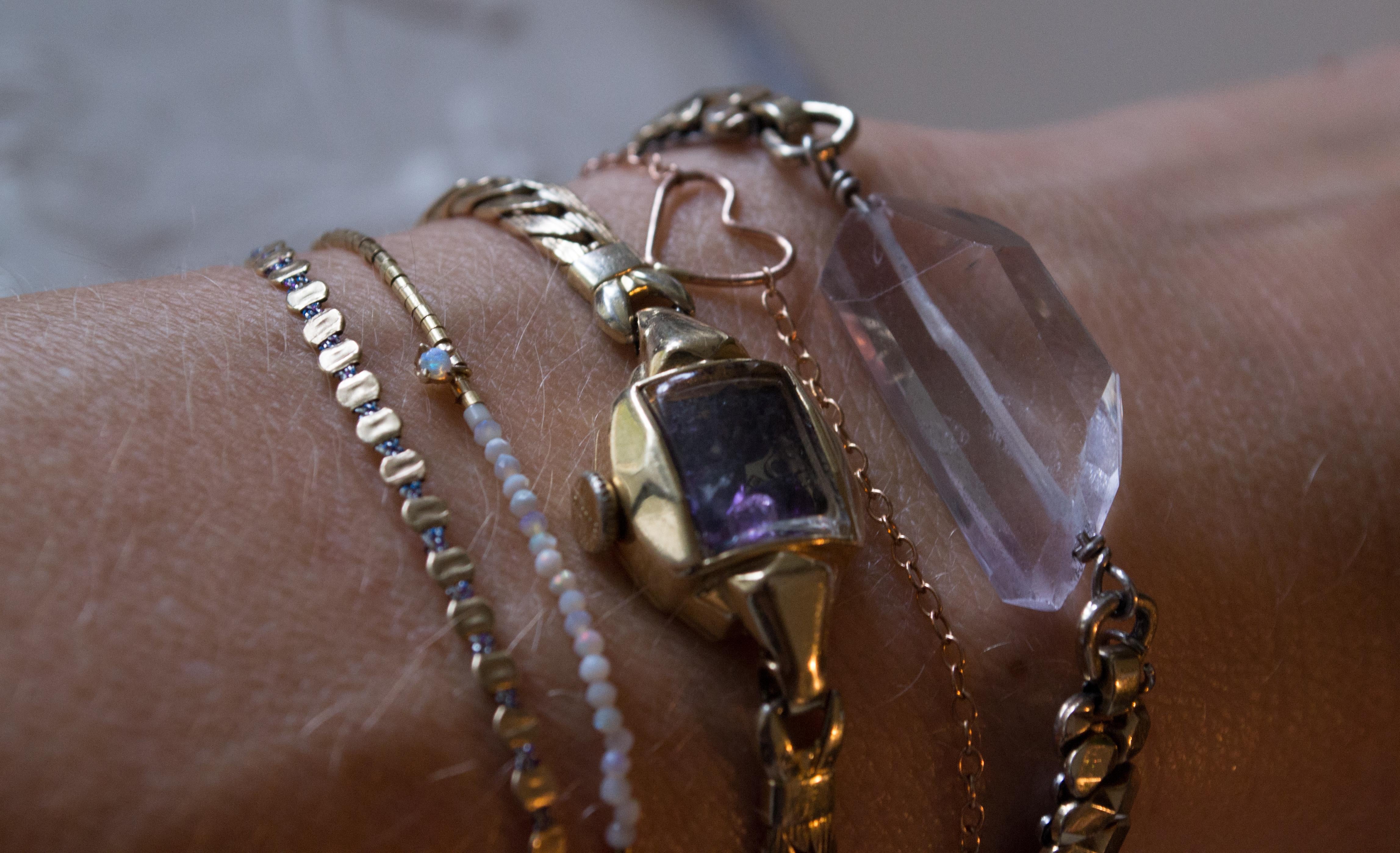Antique Fine Watch Talisman Bracelet Filled with Vintage Amethyst  In Excellent Condition For Sale In Marlton, NJ
