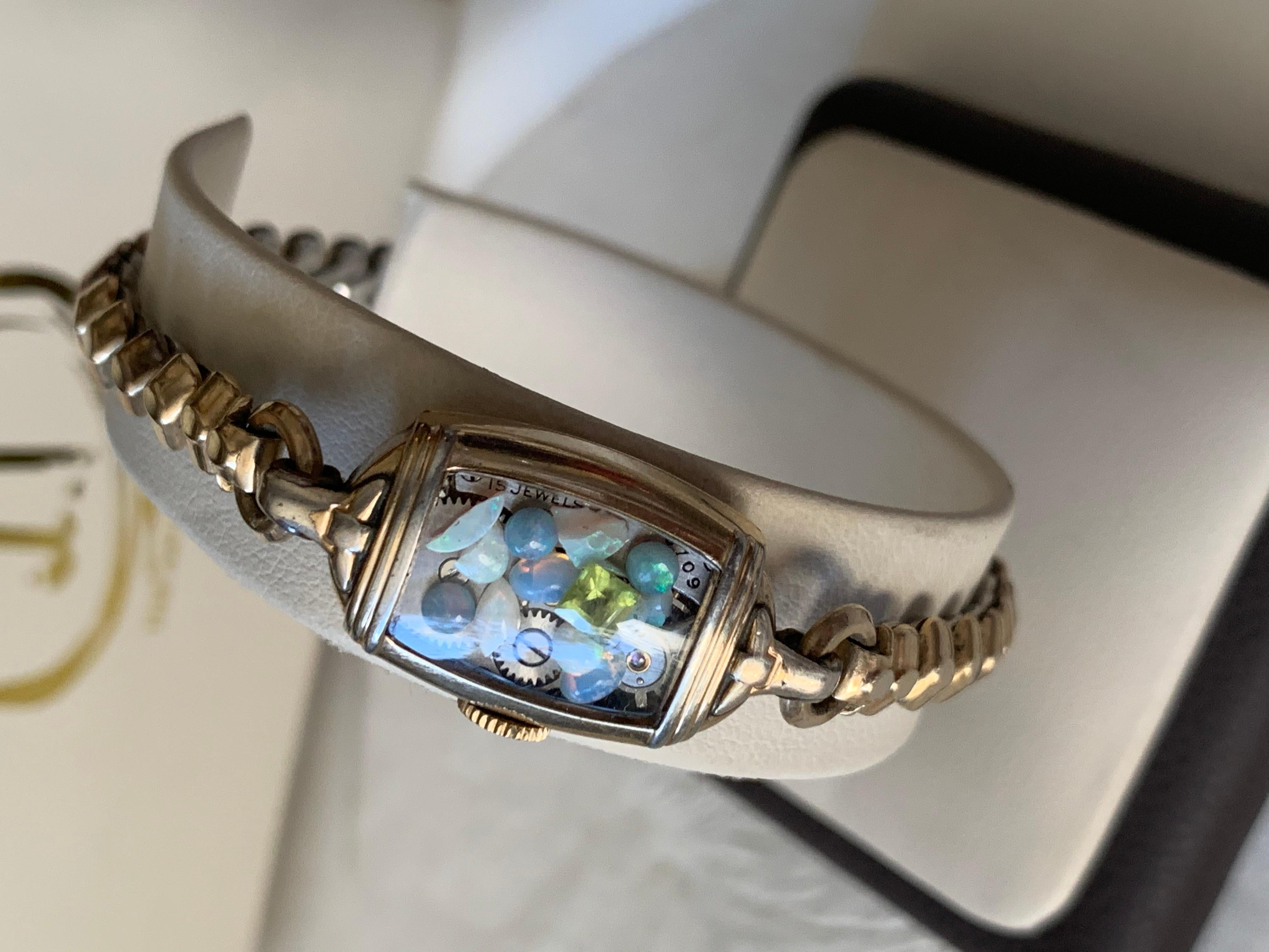 Antique Fine Watch Talisman Bracelet Filled with Vintage Opals In Excellent Condition For Sale In Marlton, NJ