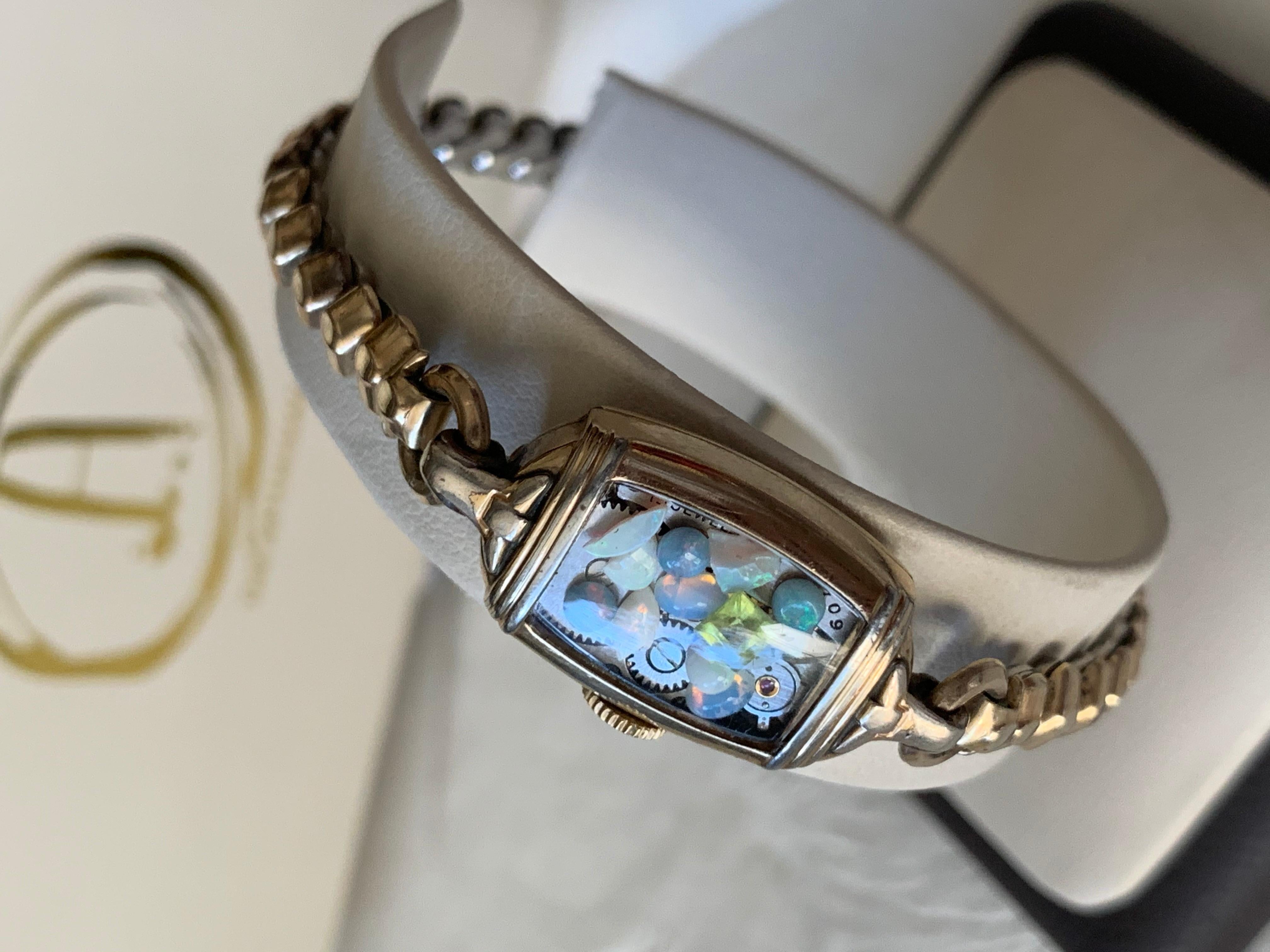 Women's Antique Fine Watch Talisman Bracelet Filled with Vintage Opals For Sale