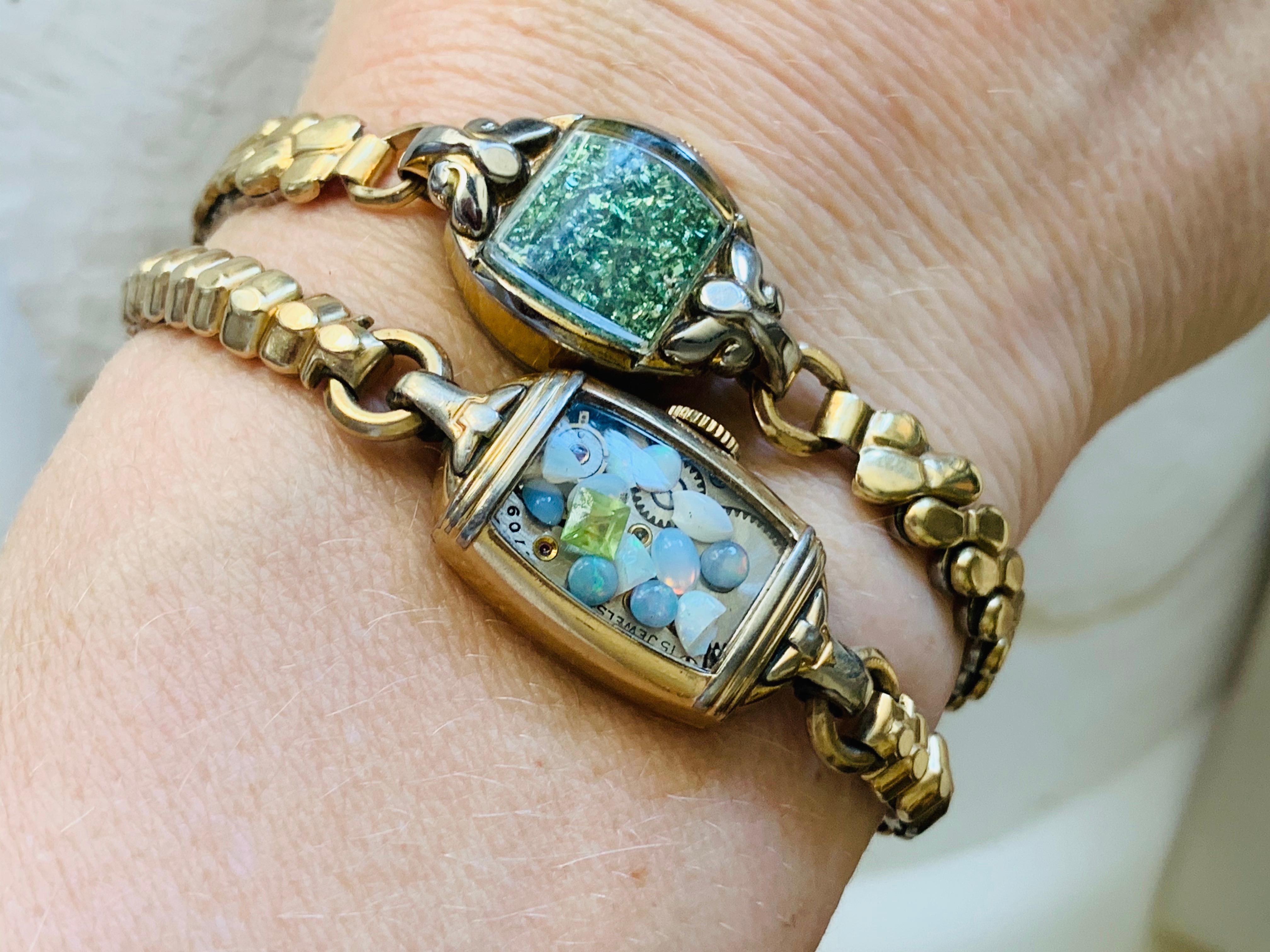 Antique Fine Watch Talisman Bracelet Filled with Vintage Opals For Sale 1