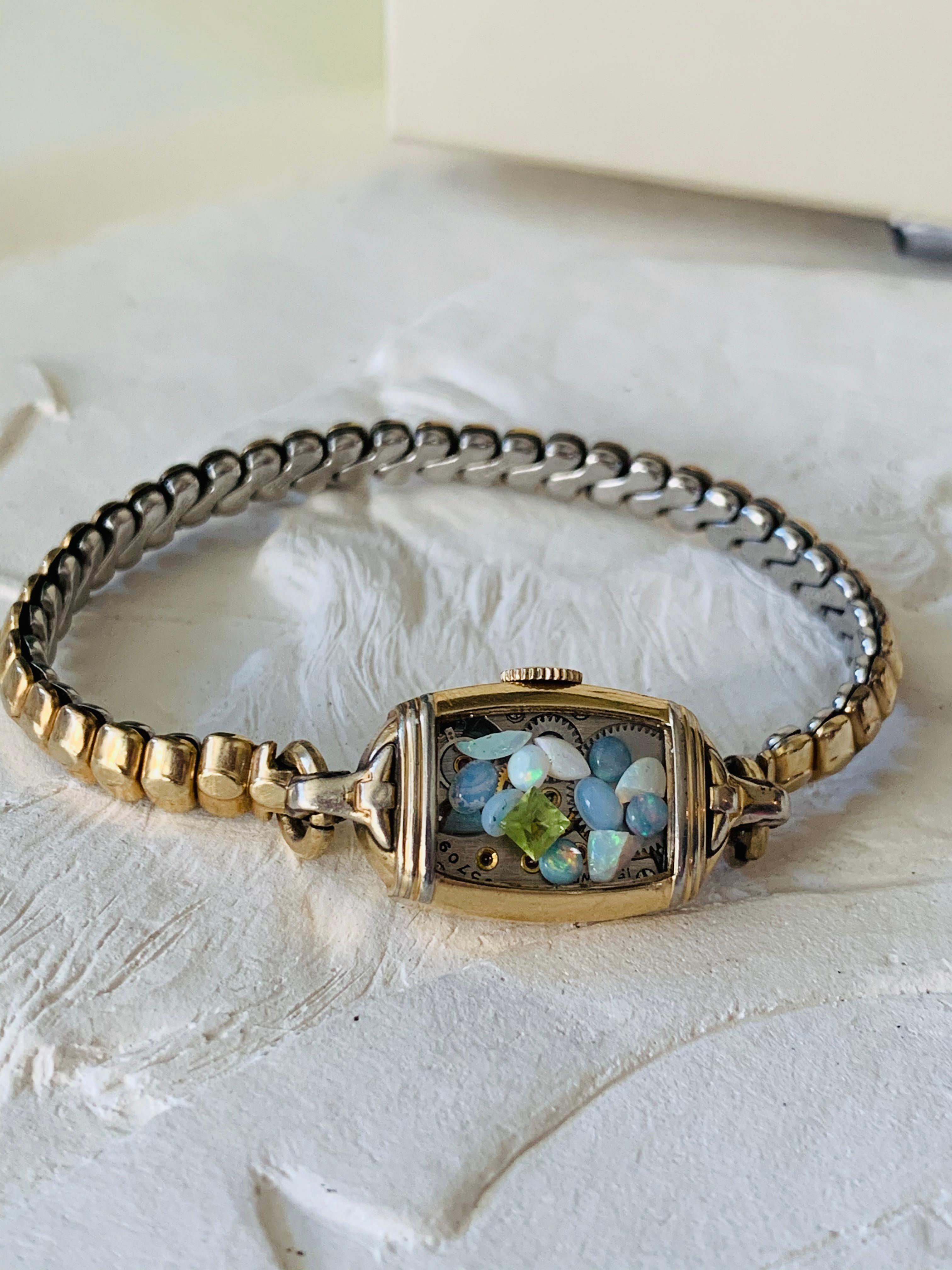 Antique Fine Watch Talisman Bracelet Filled with Vintage Opals For Sale 3