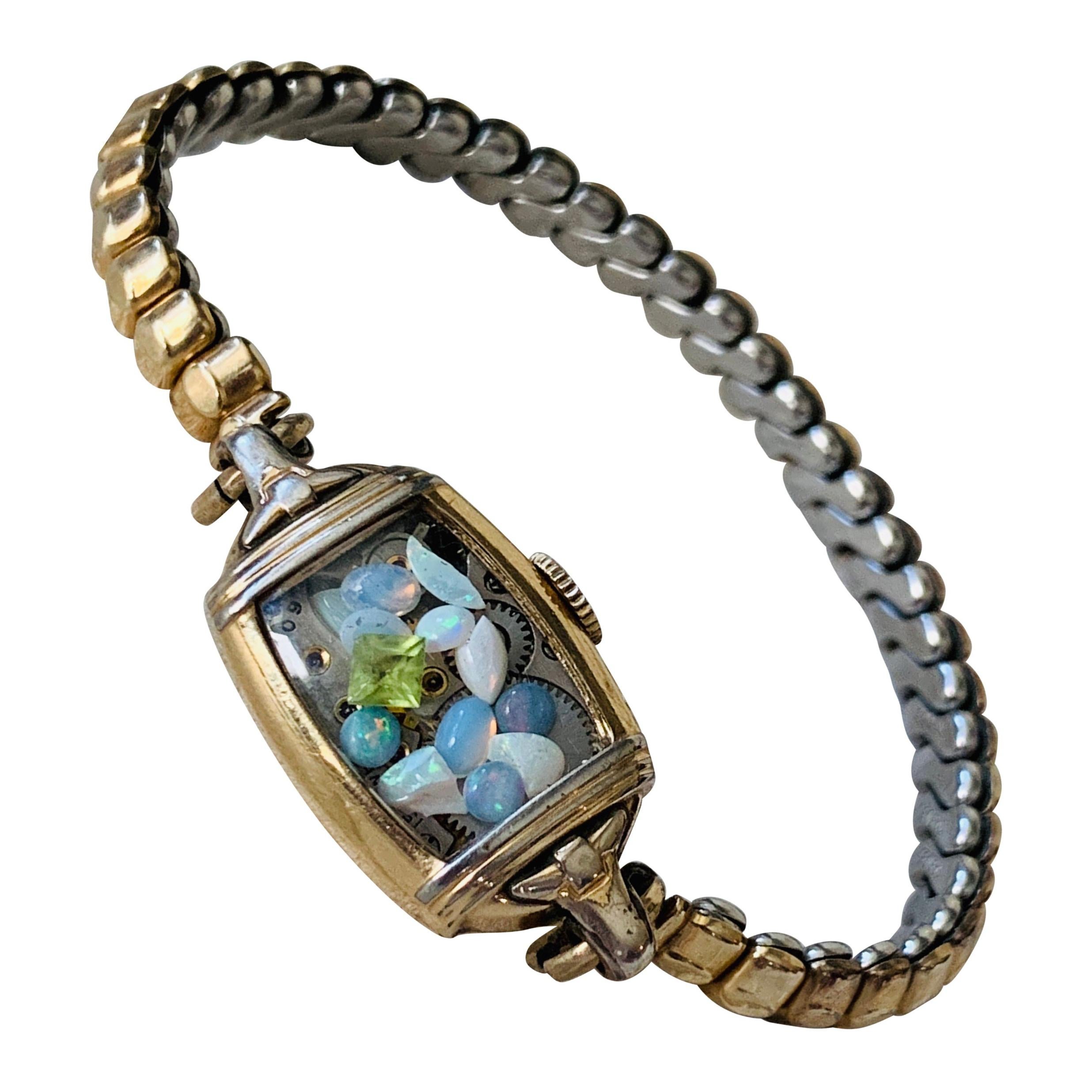 Antique Fine Watch Talisman Bracelet Filled with Vintage Opals For Sale